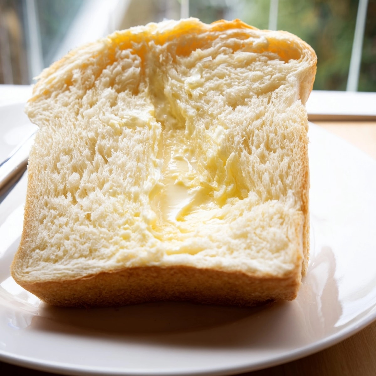 Fluffy Homemade Buttery White Bread, rising in a pan before baking to a golden hue.