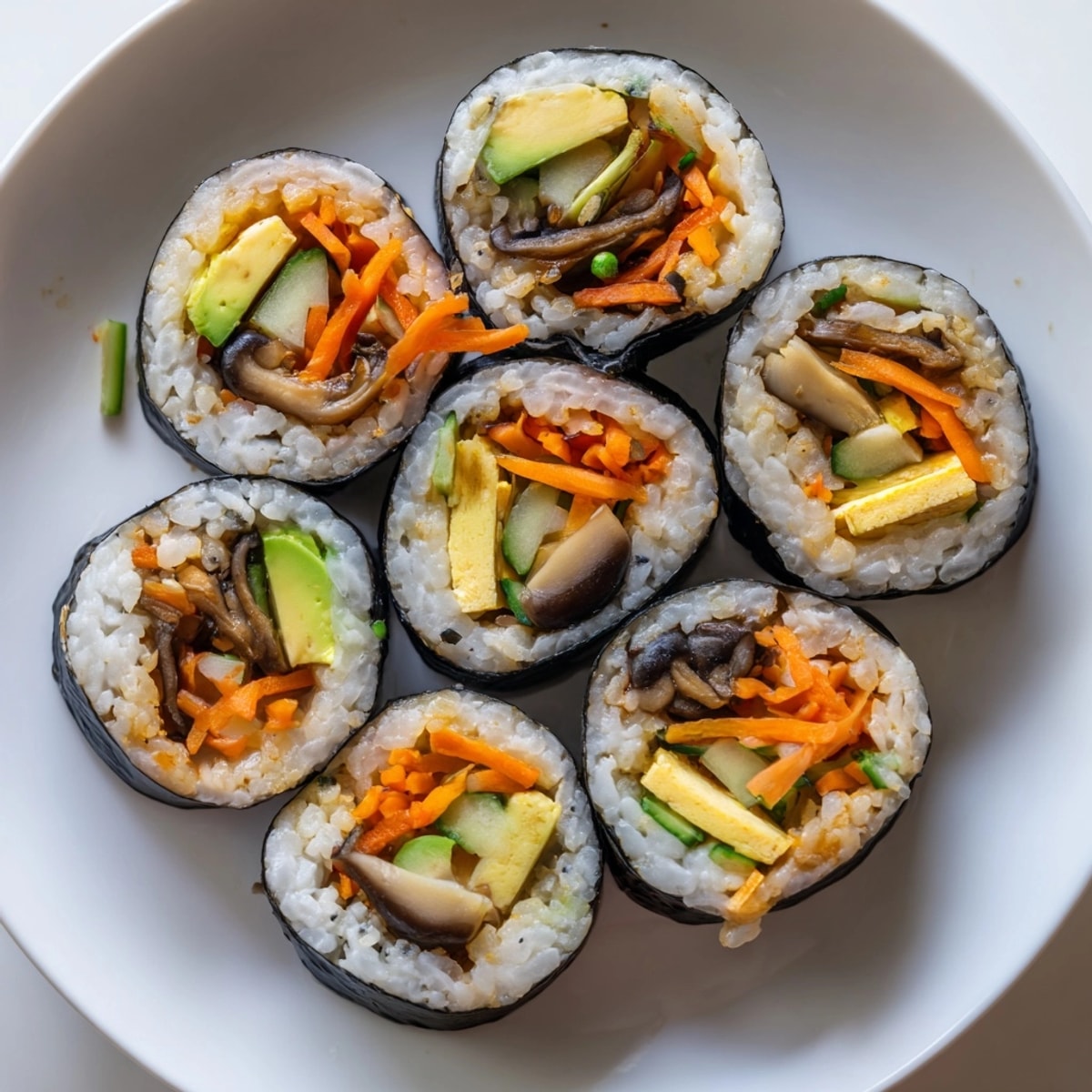 Homemade Futomaki Sushi Rolls with soy sauce, ginger, and wasabi for dipping.