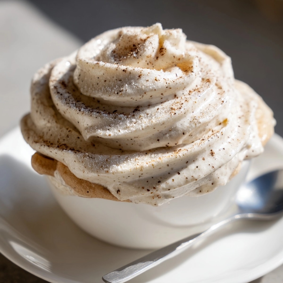 Close up of Cinnamon Roll Cream Hack drizzled, luscious and quick, a sweet treat.