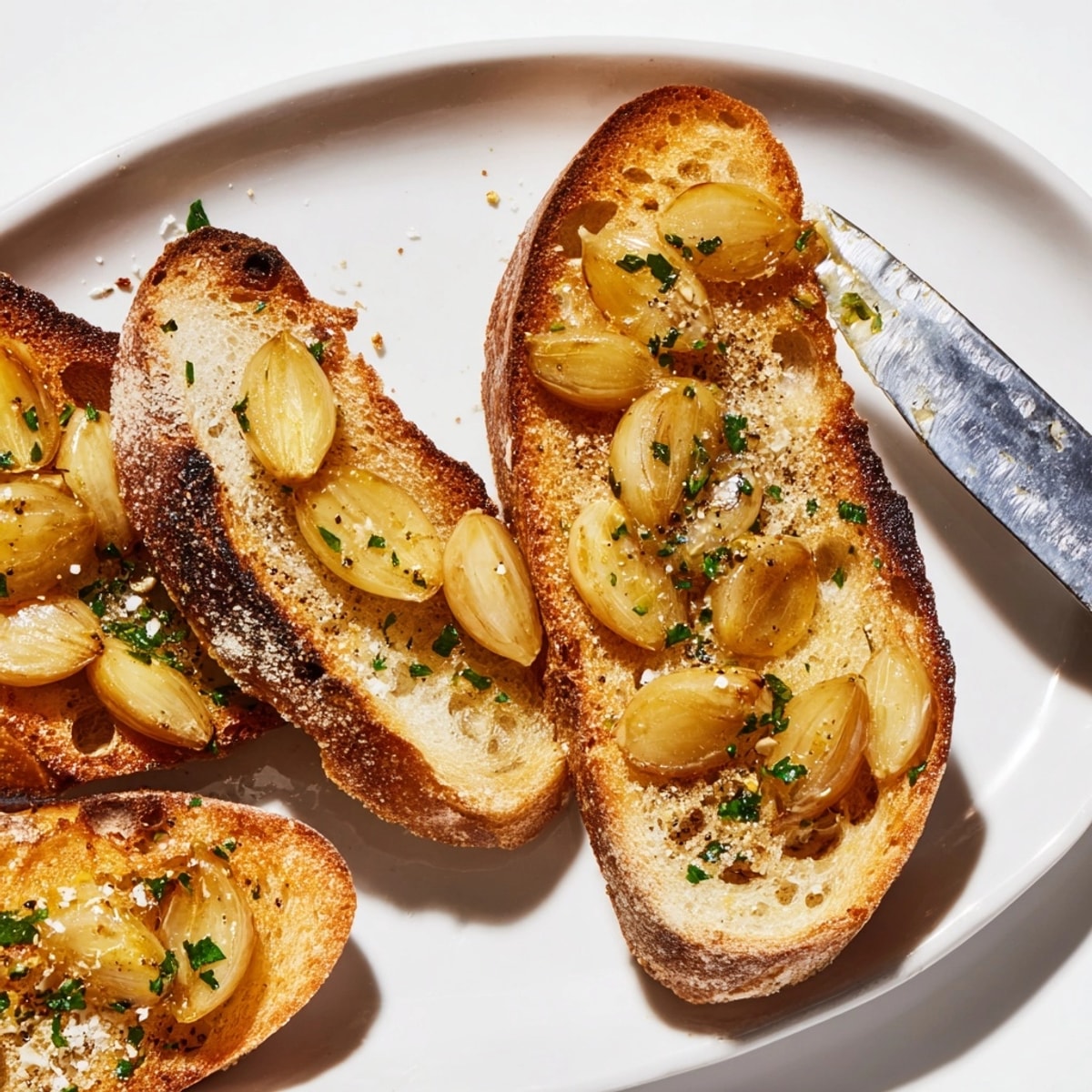 Golden Garlic Confit Toast oozing with fragrant oil, a delicious appetizer ready to serve.
