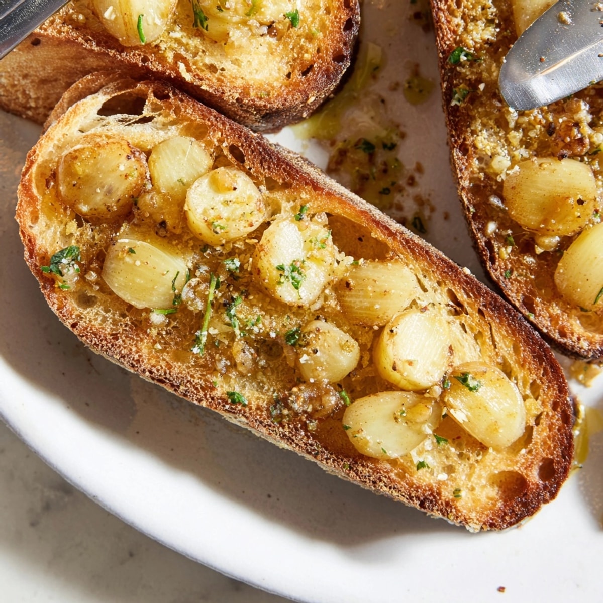 Homemade Garlic Confit Toast recipe: rustic, savory, showcasing soft roasted cloves on golden bread.