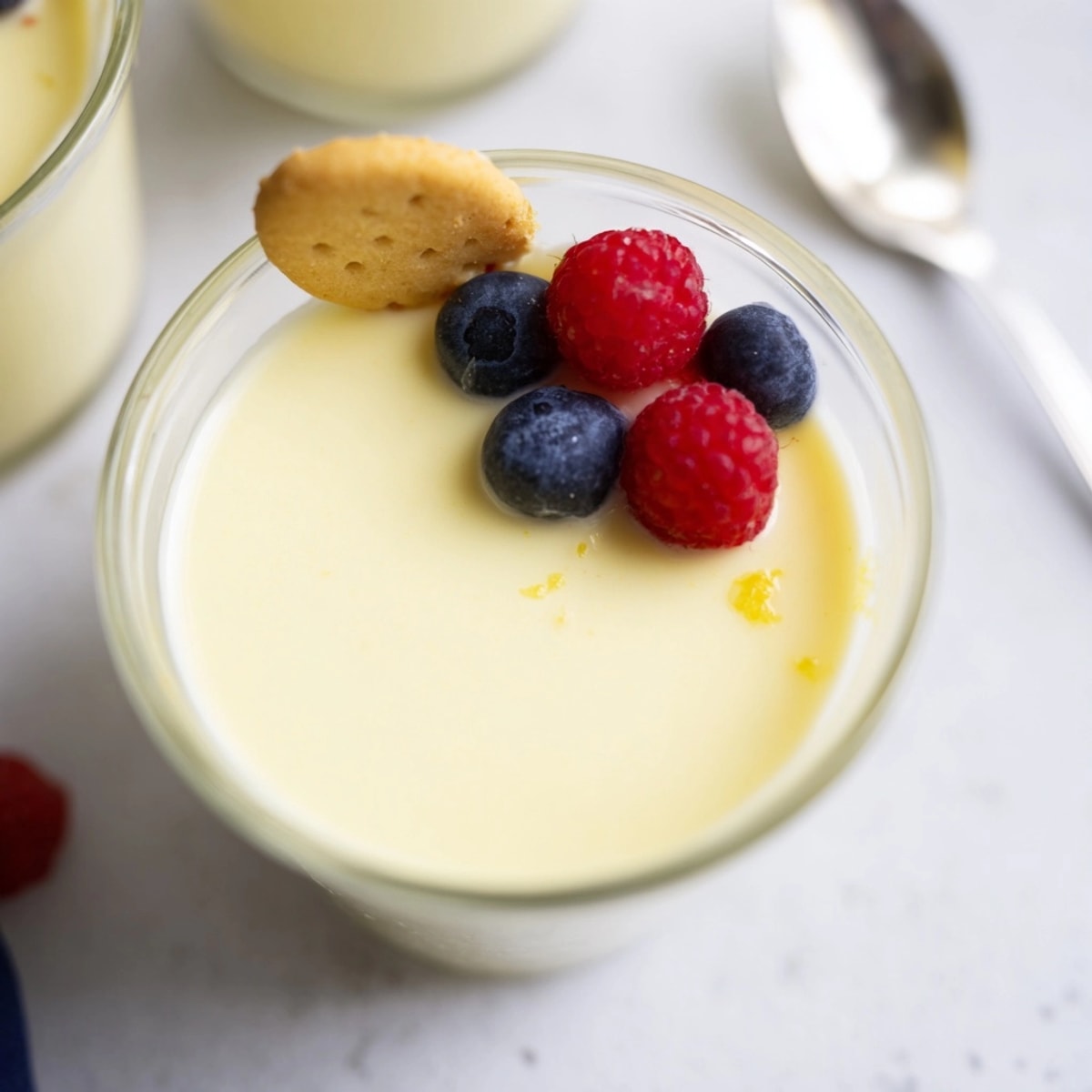 British Lemon Posset, a tart yet sweet cream dessert, ready to serve chilled.