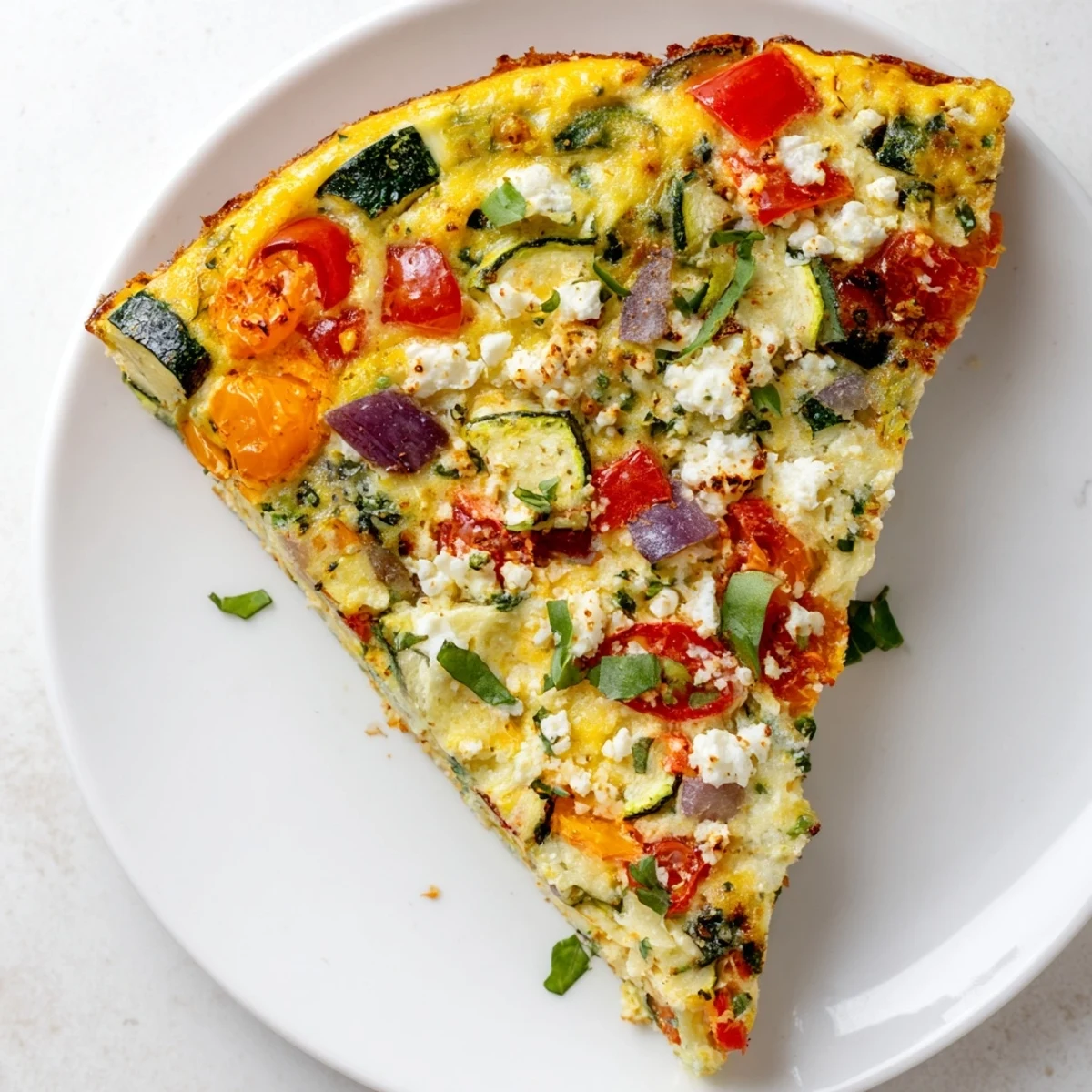 Imagine a slice of this roasted vegetable frittata: packed with colorful veggies and savory cheese.