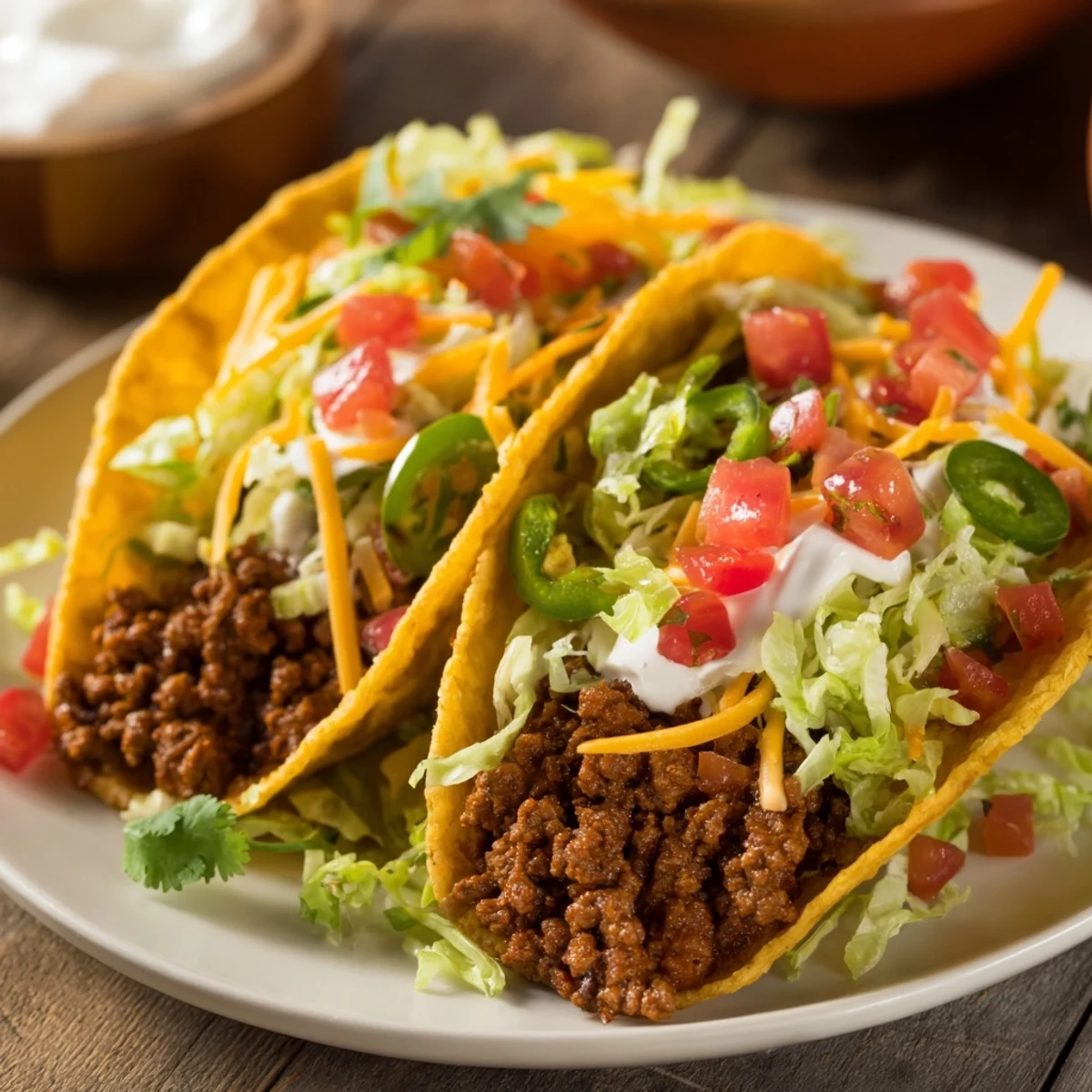 Spicy Beef Tacos piled high with seasoned beef, vibrant toppings, and fresh cilantro, ready to enjoy.