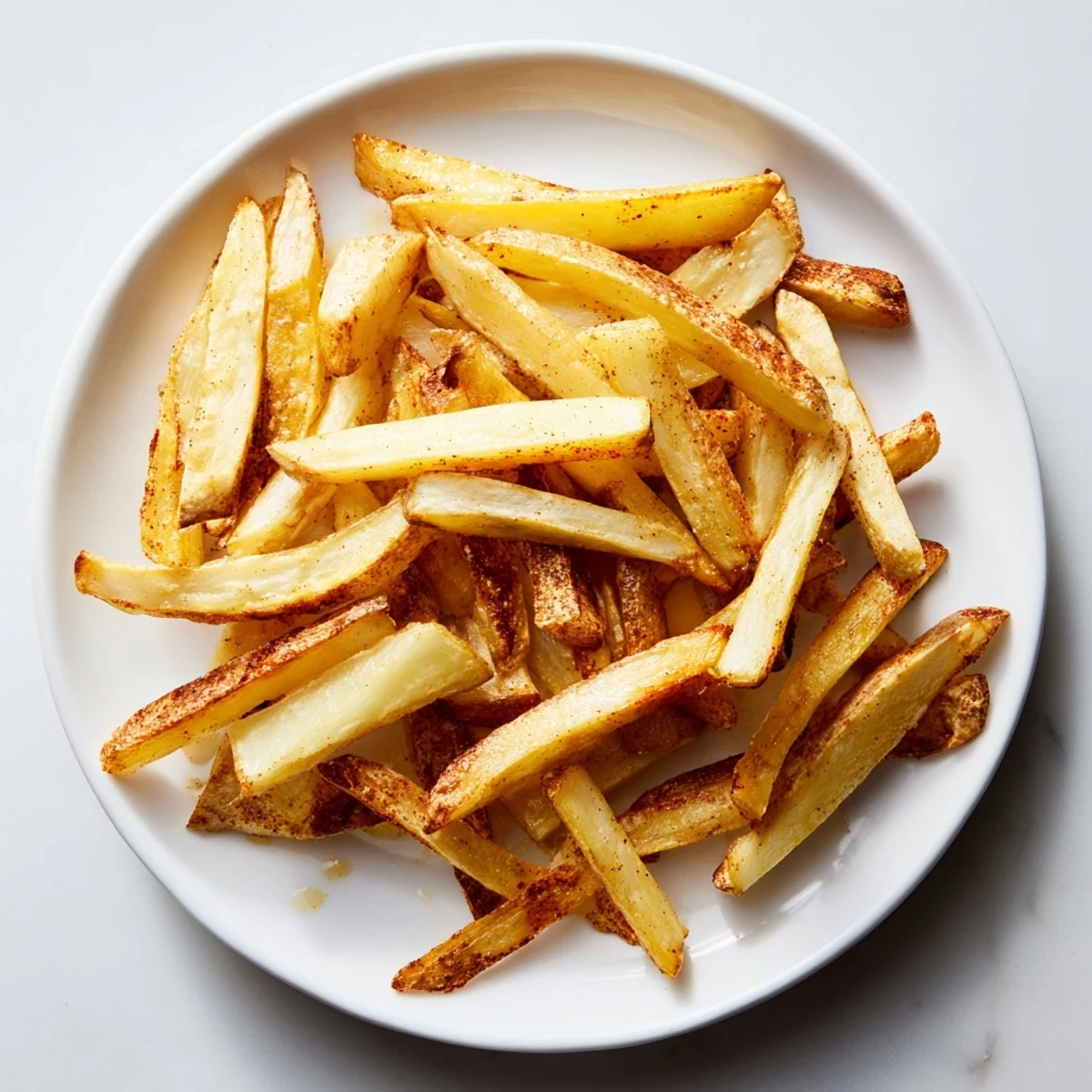 Golden, crispy baked French fries, fresh from the oven, ready to be dipped and enjoyed.