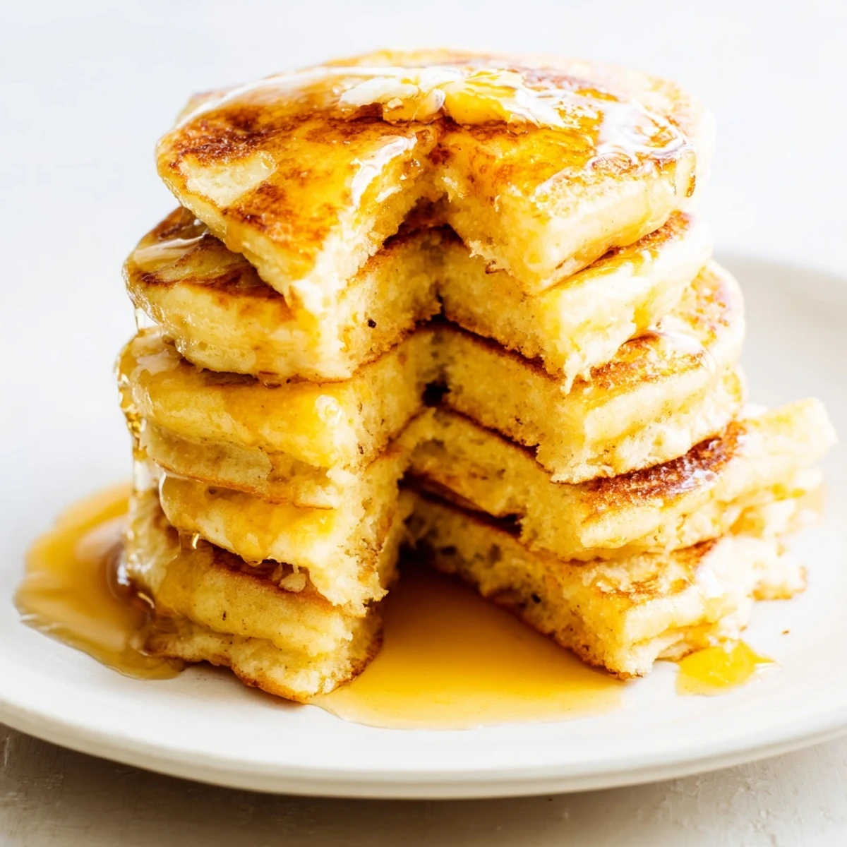 Fluffy Lemon Ricotta Pancakes golden-brown on a plate, ready to be drizzled with maple syrup.