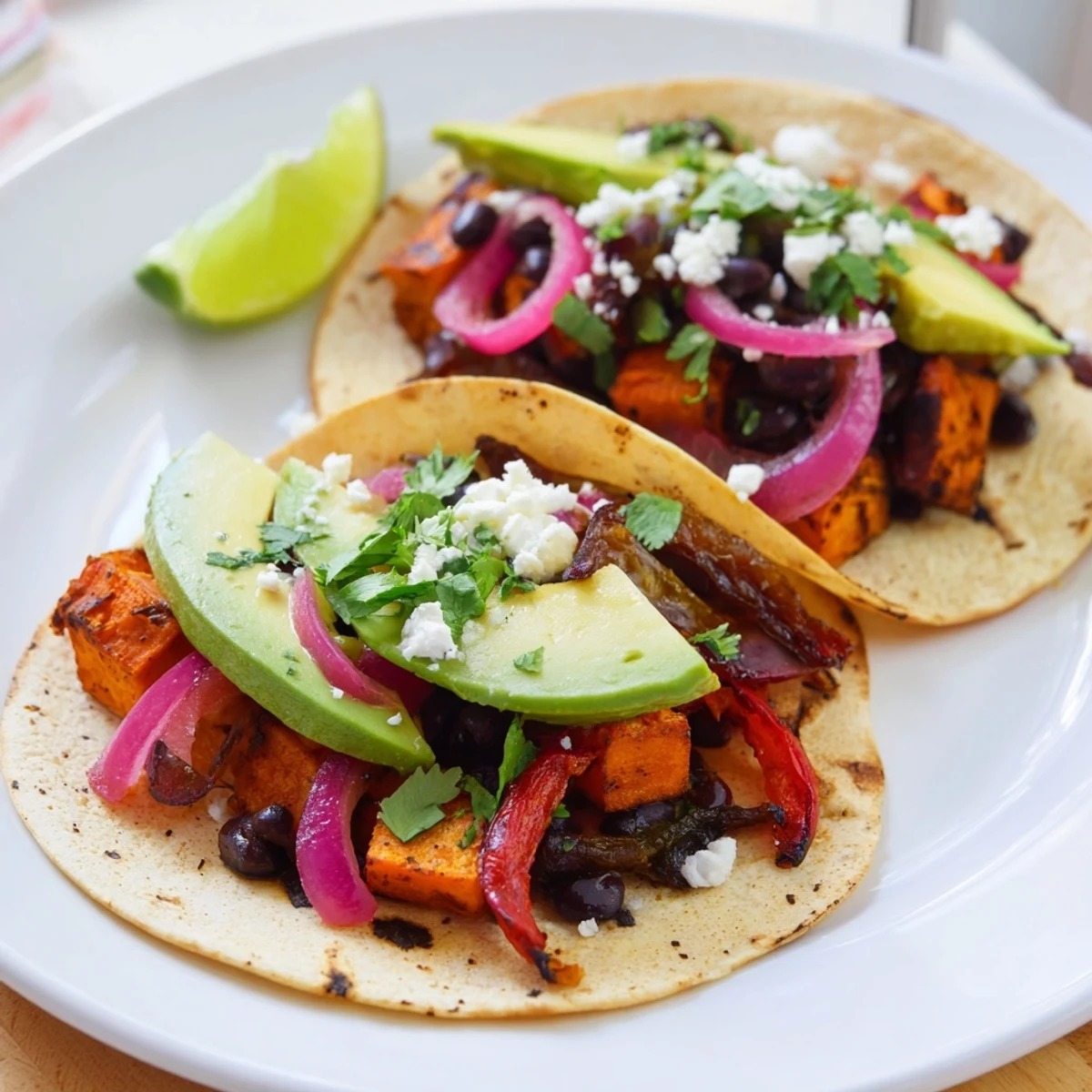 Smoky roasted sweet potato and black bean tacos featuring soft tortillas, perfect for a flavorful weeknight meal.