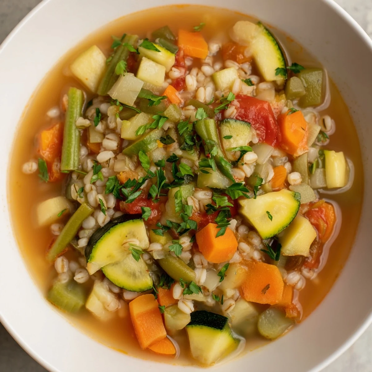 Delicious, colorful Hearty Vegetable and Barley Soup with a rich broth, perfect for a cozy supper.