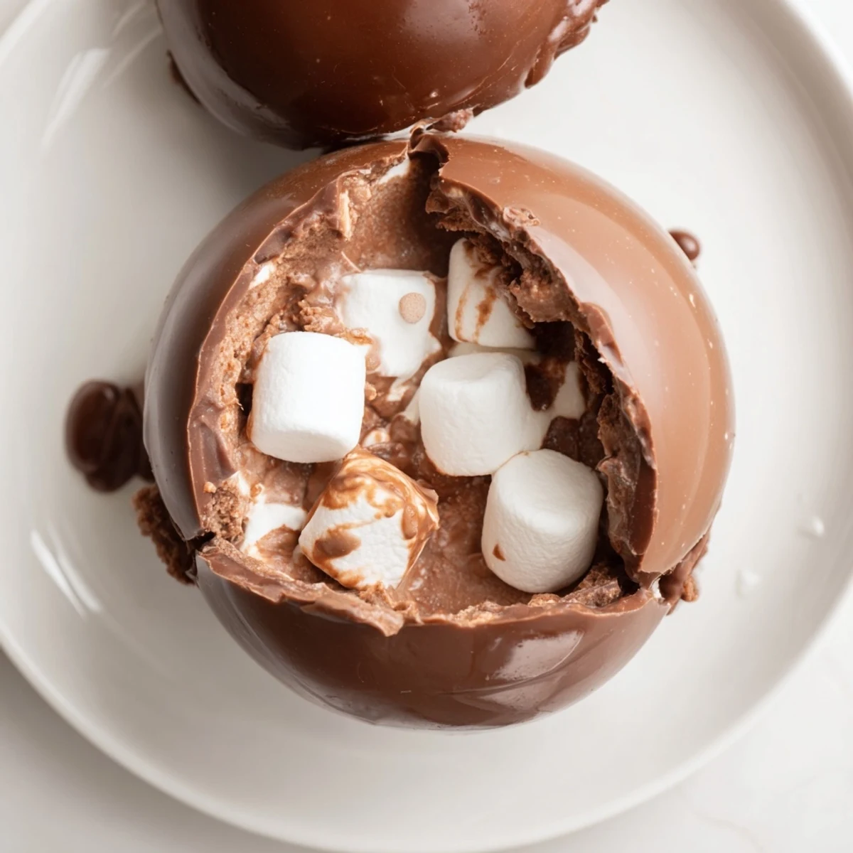 Homemade hot cocoa bombs melting with marshmallows, a festive treat in a warm mug.