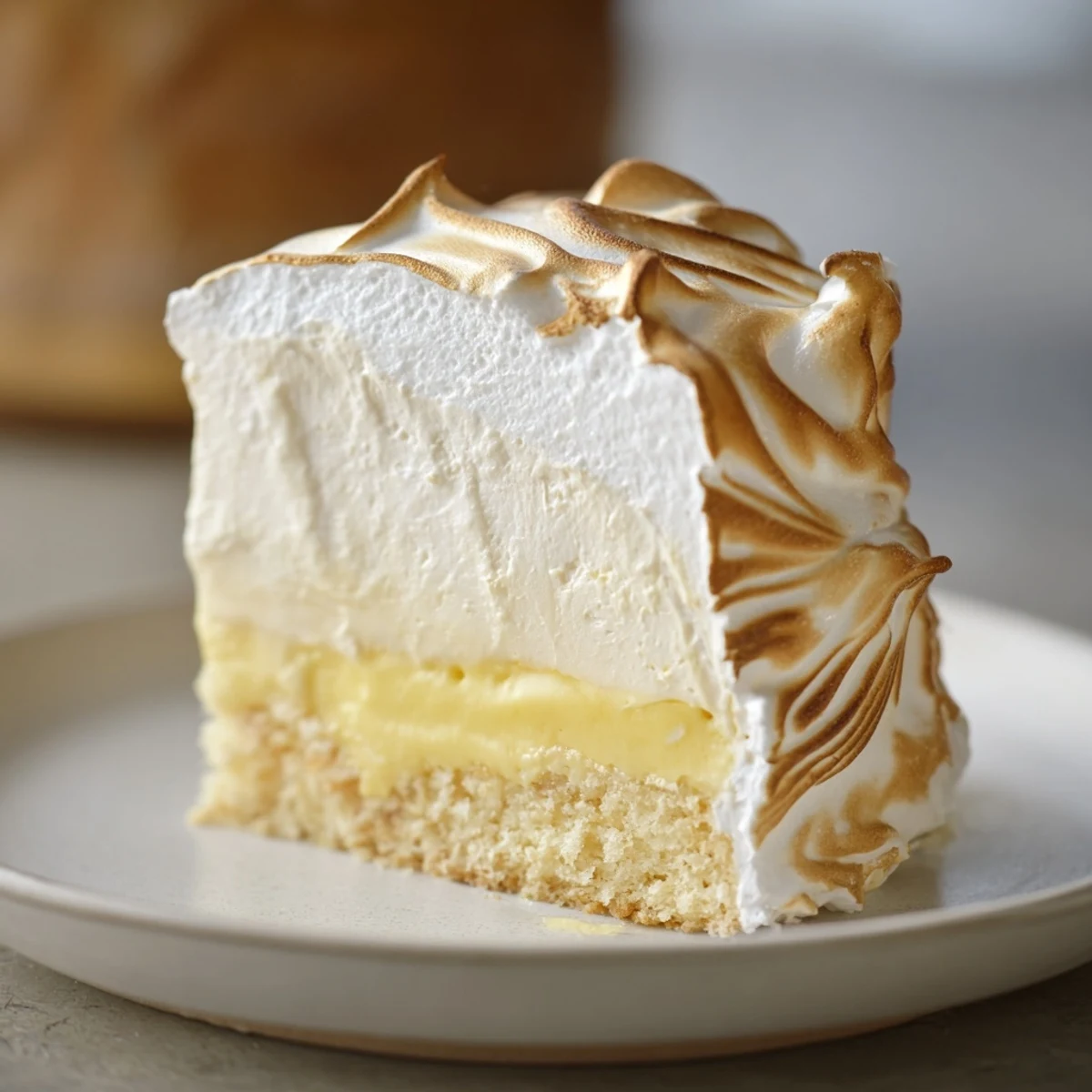 A beautifully frosted Baked Alaska Slice, ready to be sliced and showcasing layers of flavor.