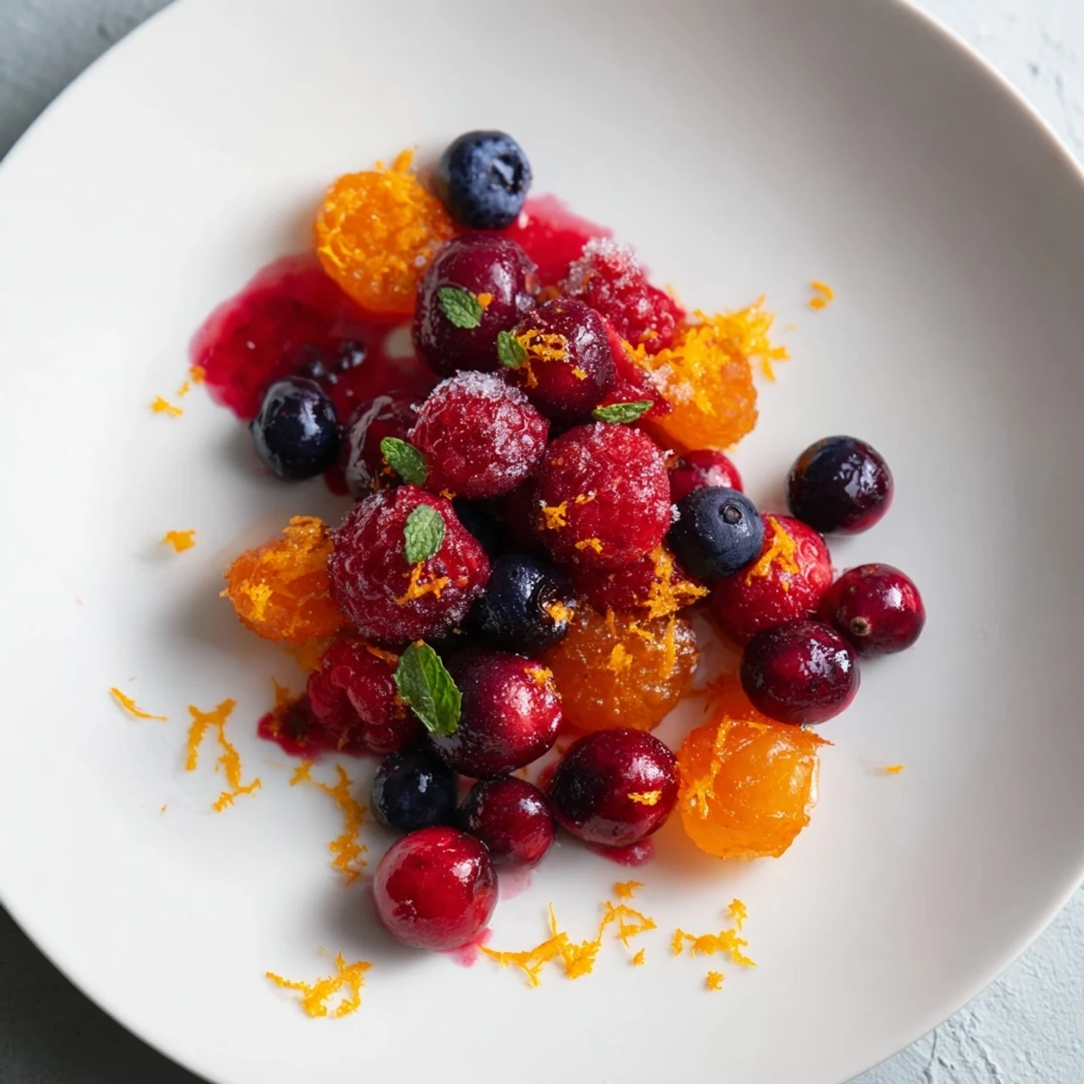 Vibrant cranberry garnish berries, a shimmering blend, ready to brighten any dessert or drink.