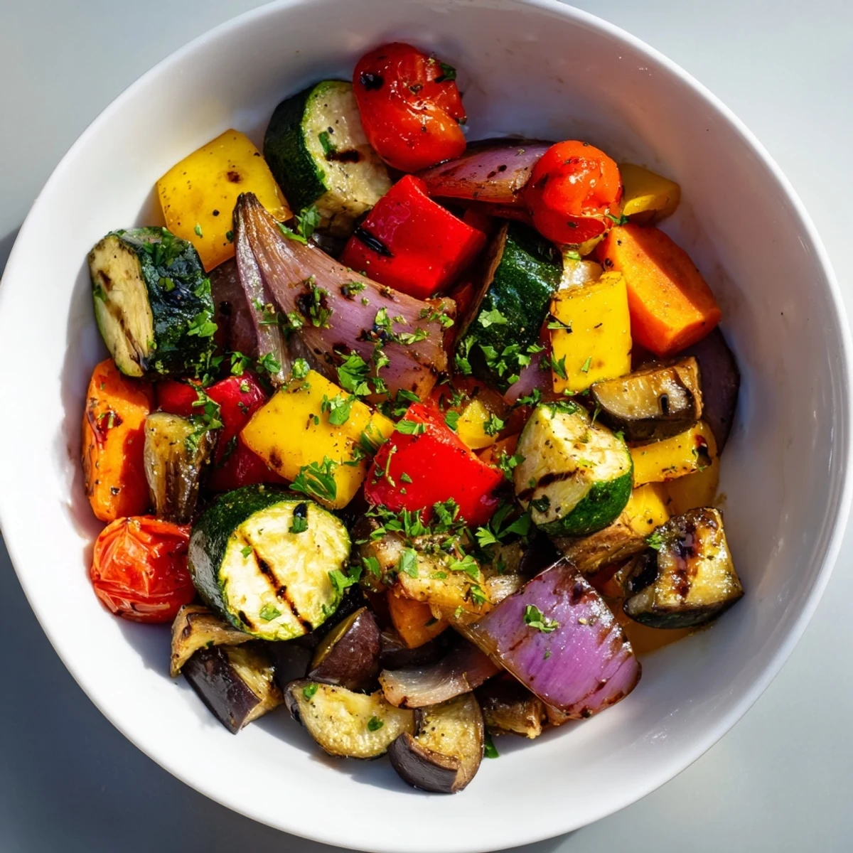 Golden-brown roasted vegetable medley, a colorful array perfect as a delicious side dish.