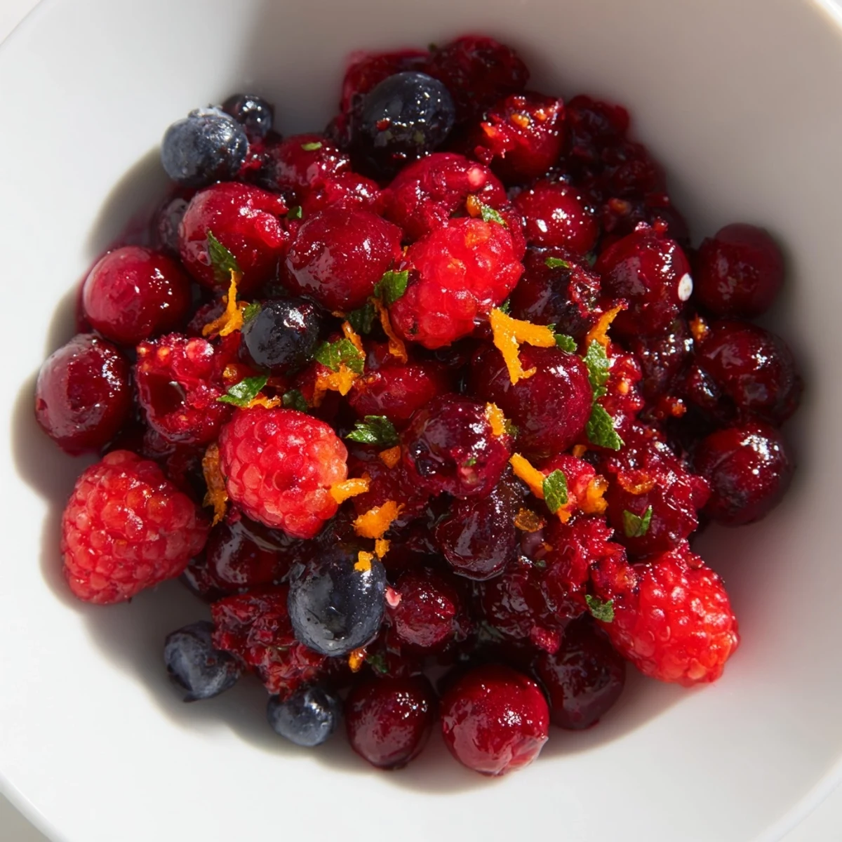Tangy cranberry garnish, a burst of berry flavor, arranged beautifully on a dessert plate.