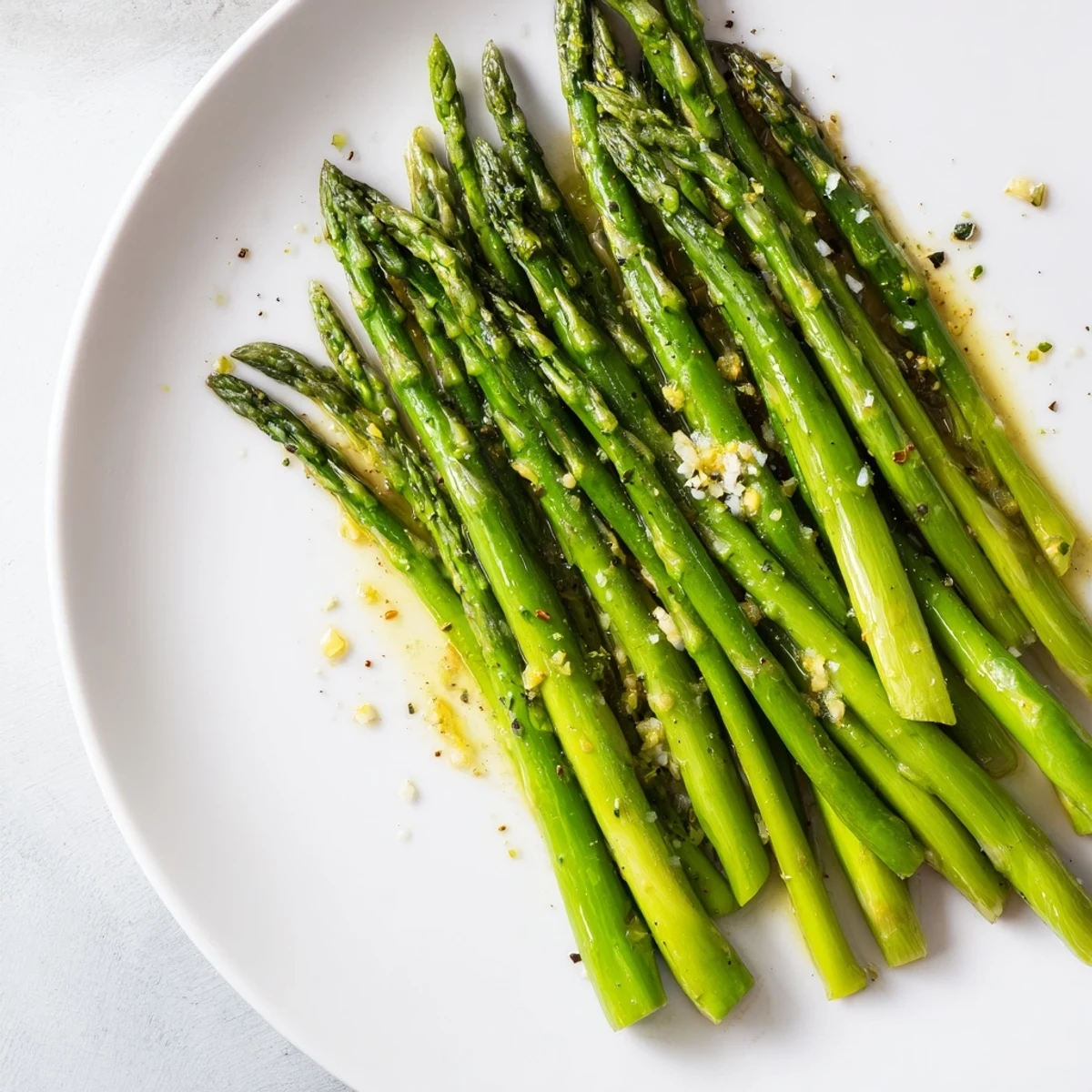 Vibrant Garlic Asparagus side dish, garnished with fresh lemon zest, an easy, healthy meal addition.