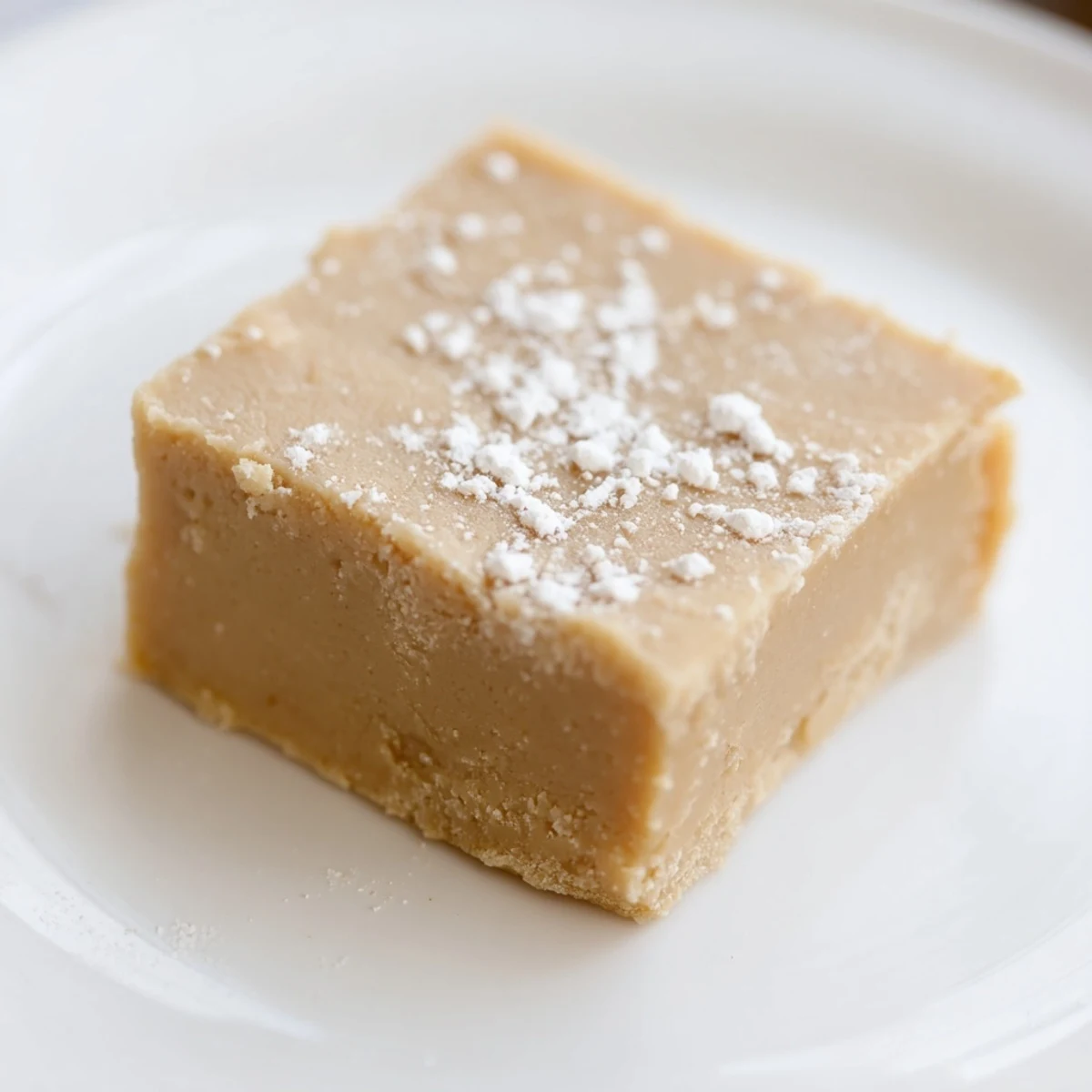 Squares of creamy peanut butter fudge, a sweet and simple American dessert recipe.