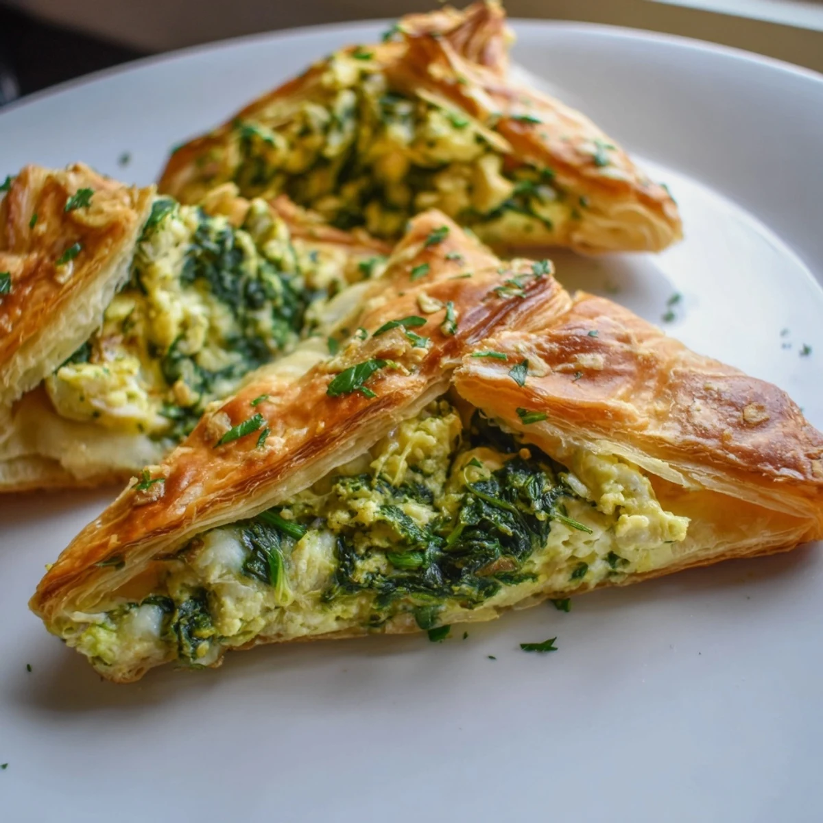 Close-up of a perfectly baked Savory Pastry, showing its golden, puffed exterior and savory filling.