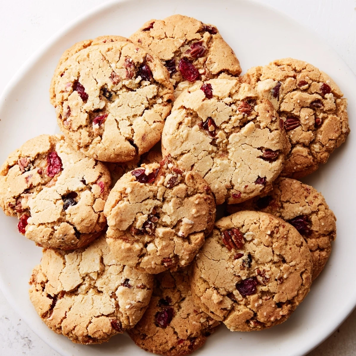 Freshly baked cranberry cookies arranged on a cooling rack, showcasing their chewy texture and sweet aroma.