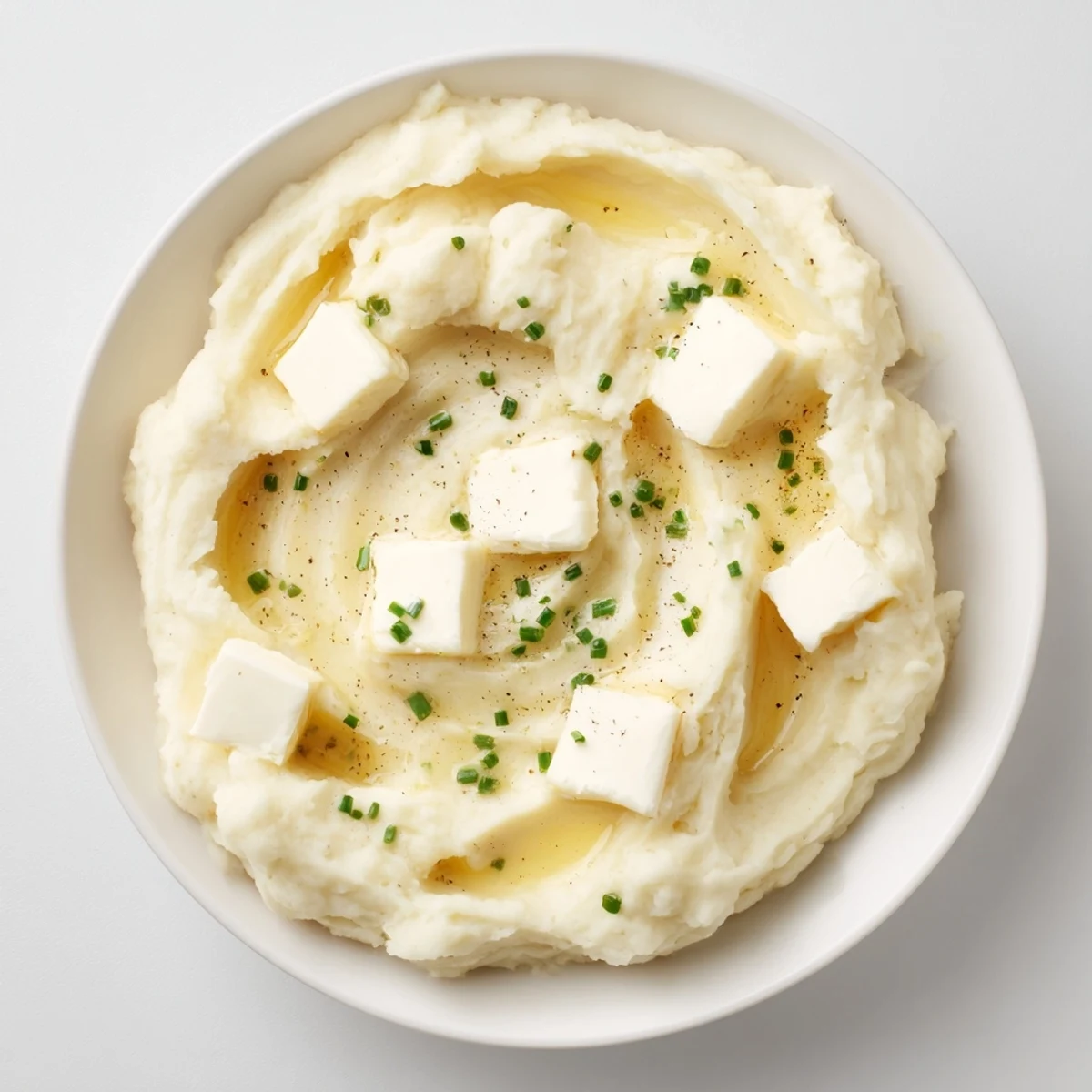 Velvety smooth, homemade Creamy Mashed Potatoes sprinkled with fresh green chives, a comforting side.