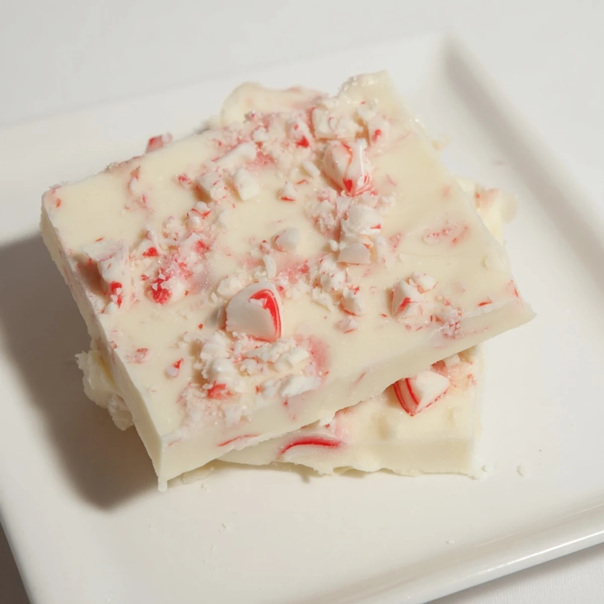 Creamy, festive squares of Peppermint and White Chocolate Fudge, perfect for holiday gifting.