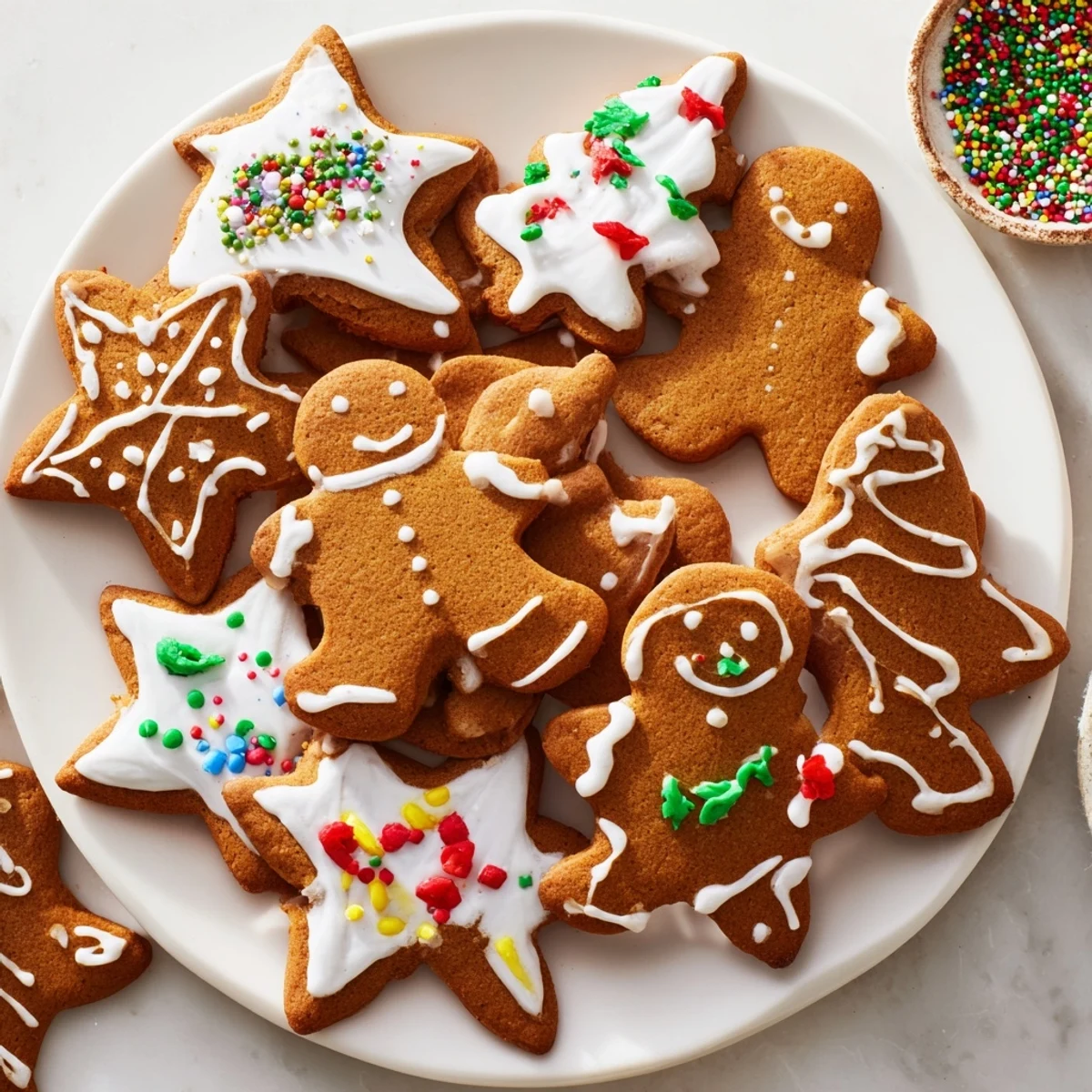 Festive Decor Gingerbread, cut into festive shapes, awaiting sweet icing decorations for the season.