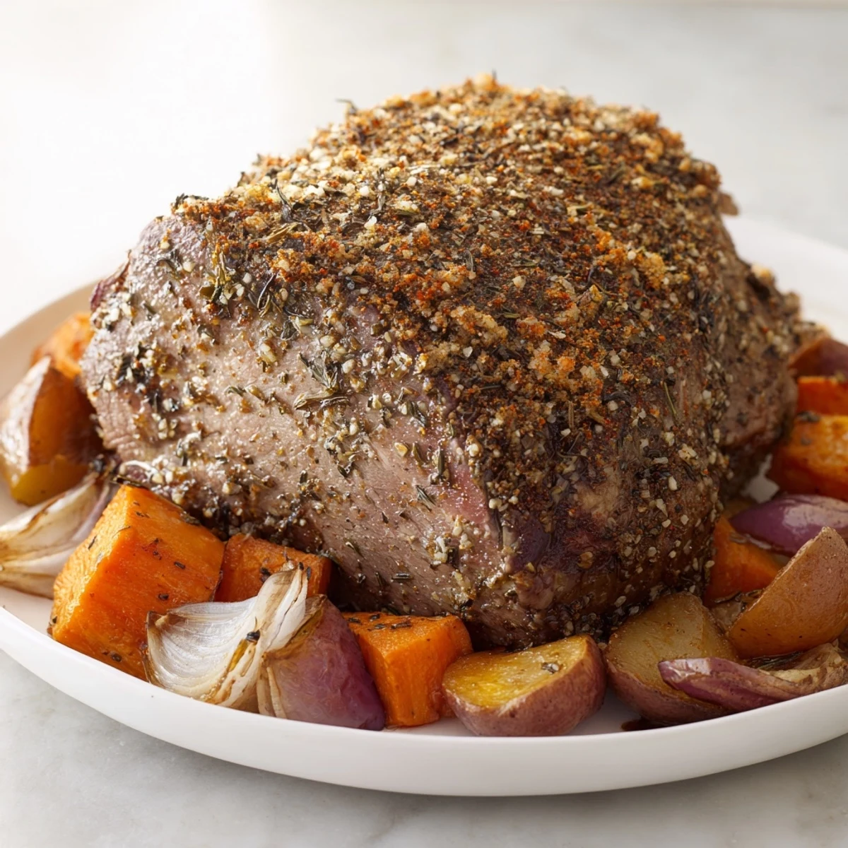 Tender, juicy Meat Roasted ready to slice, its savory aroma filling the kitchen with warmth.