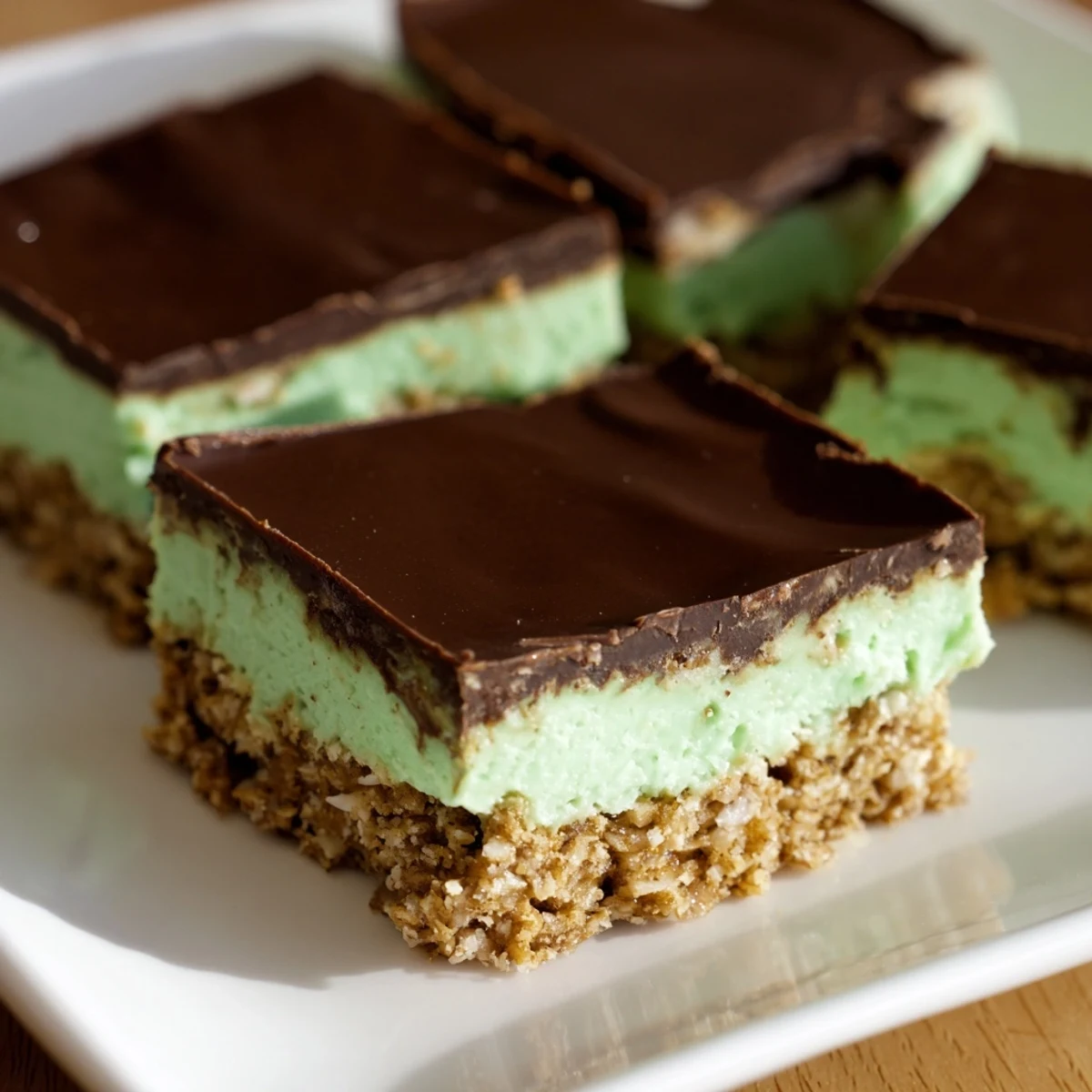 A close-up of a delightful Peppermint Slice, showing a layered dessert ready to enjoy.