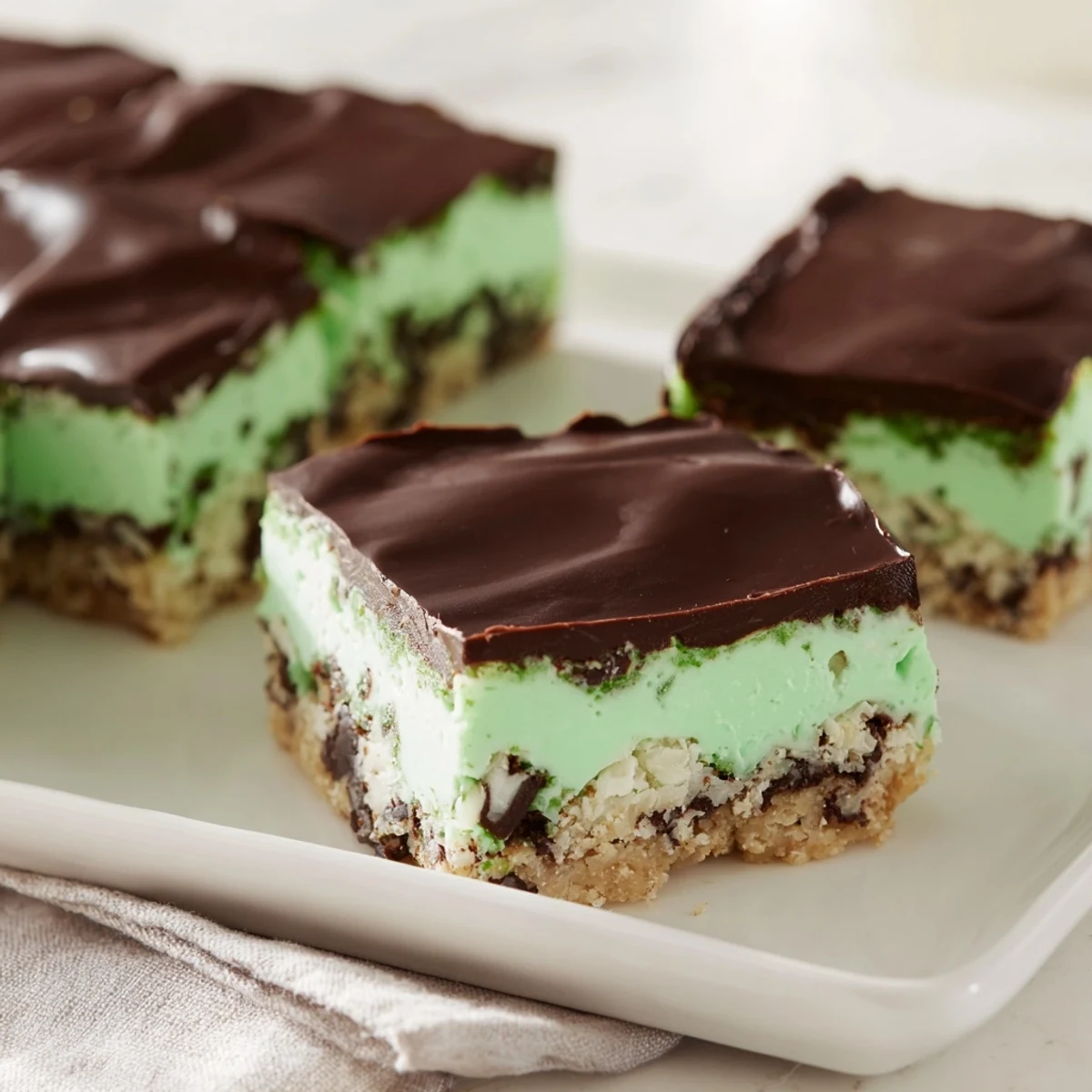 Cool, refreshing Peppermint Slice dessert: a perfect balance of mint and rich dark chocolate.