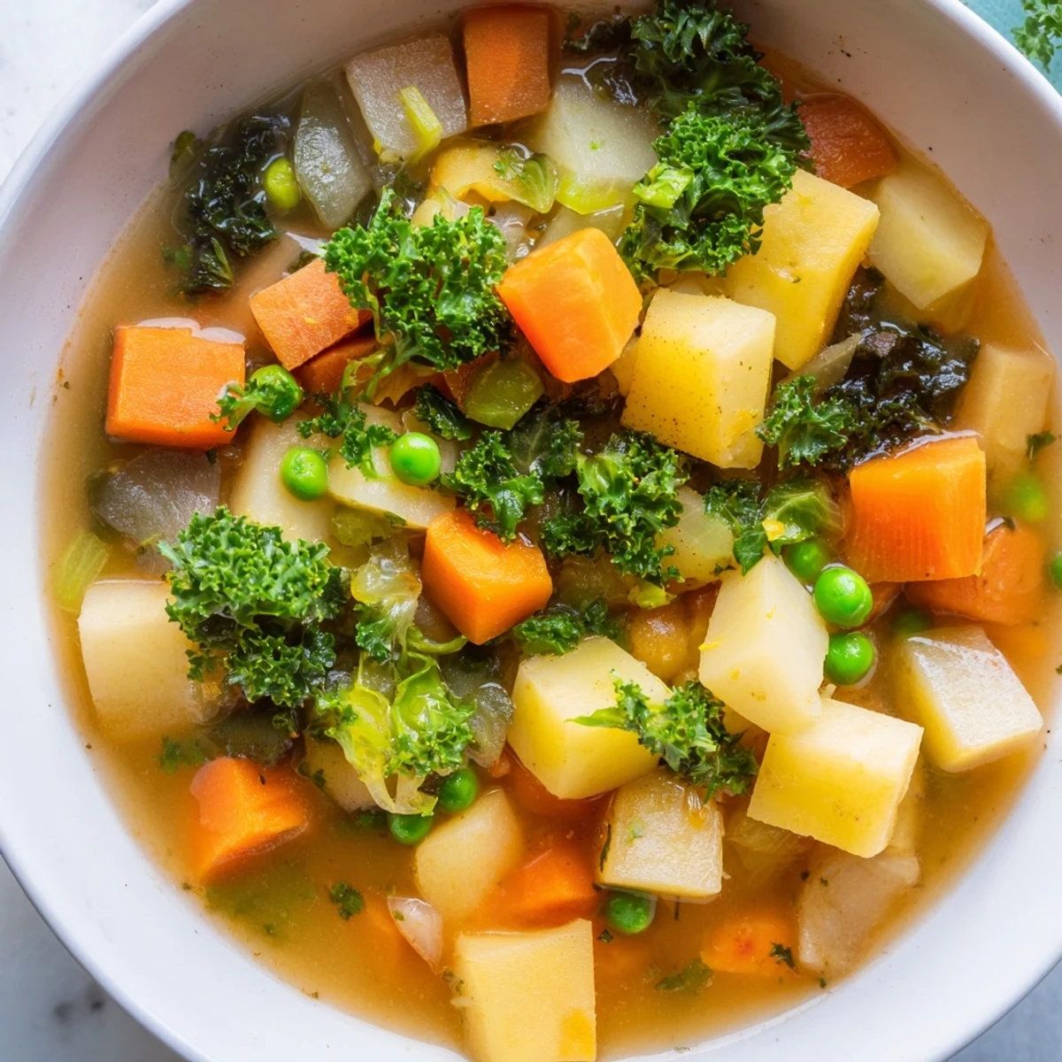 Steaming bowl of Winter Vegetable Stew, filled with vibrant, tender root vegetables and herbs.
