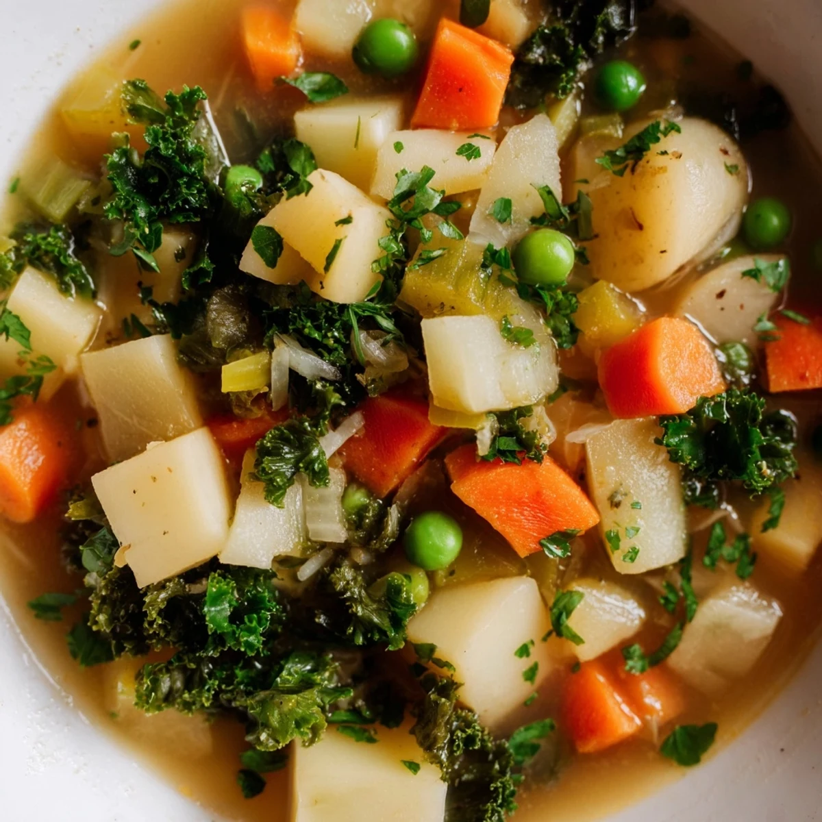 Hearty and flavorful Winter Vegetable Stew, garnished with fresh parsley, ready to serve bowls.