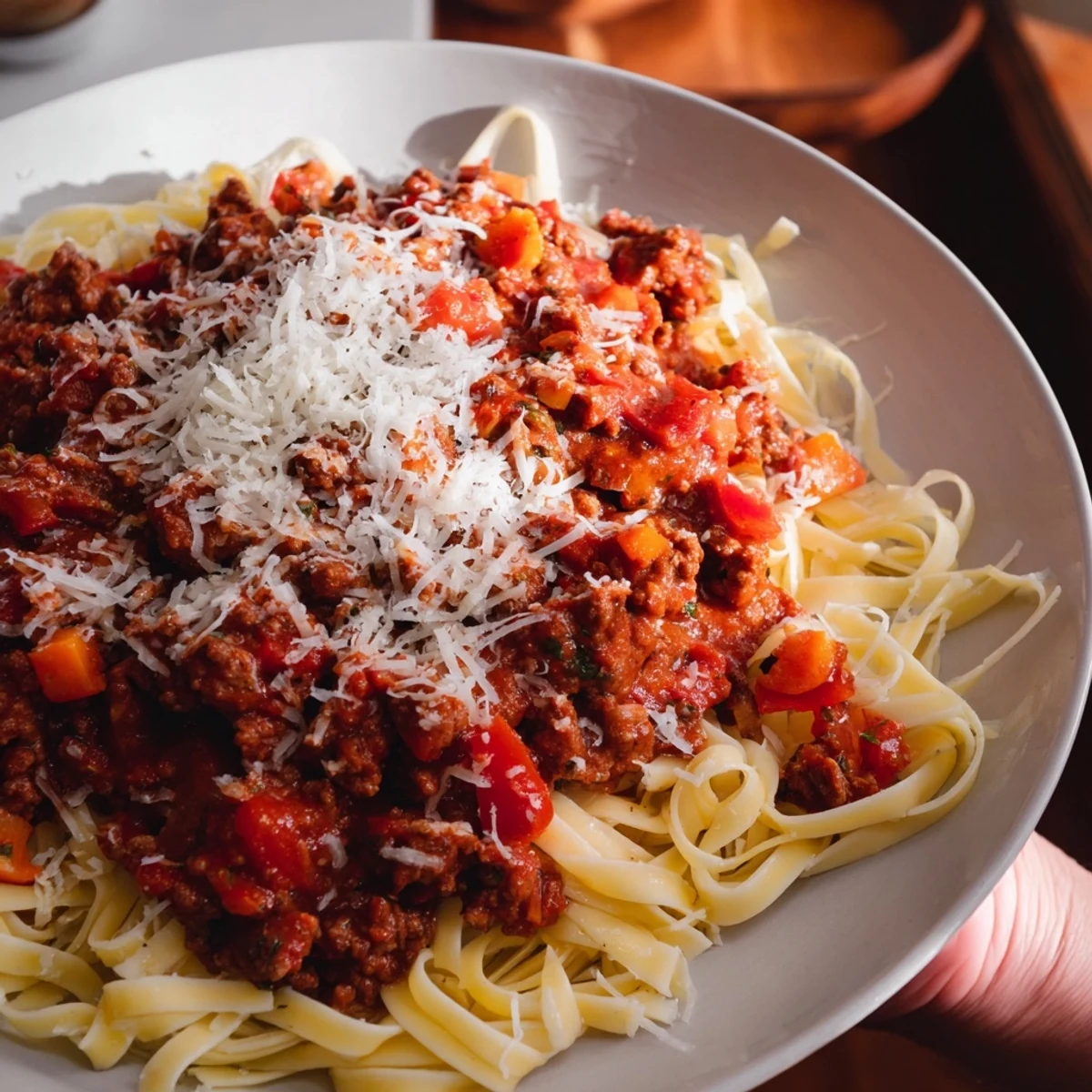 Hearty Beef Bolognese with a creamy finish, making a delicious filling for lasagna or pasta.