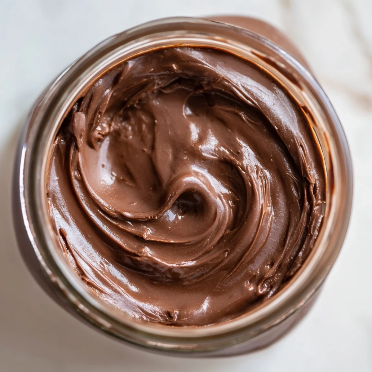 Creamy chocolate spread brimming in a glass jar, ready for spreading on your morning toast.