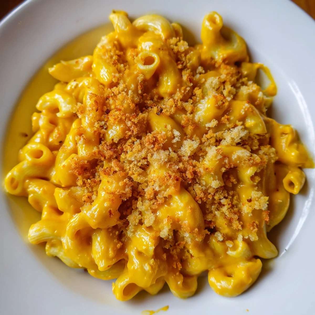 Creamy vegan butternut squash mac and cheese, a comforting dairy-free main dish served warm.
