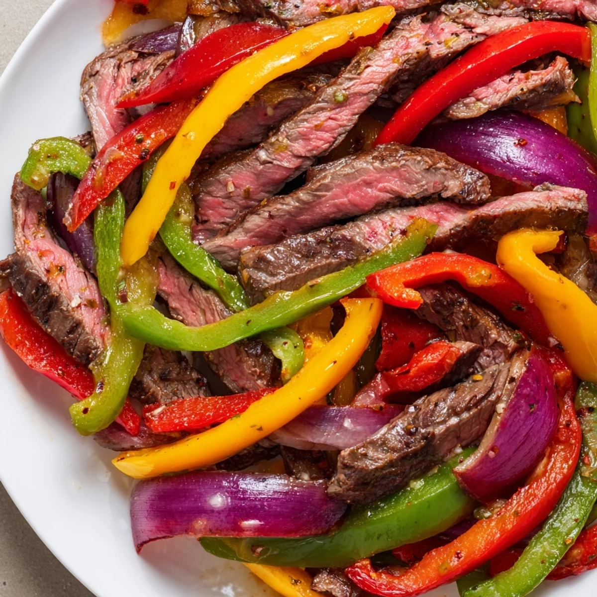 Golden-brown sheet pan steak fajitas overflowing with flavorful strips and colorful vegetables.