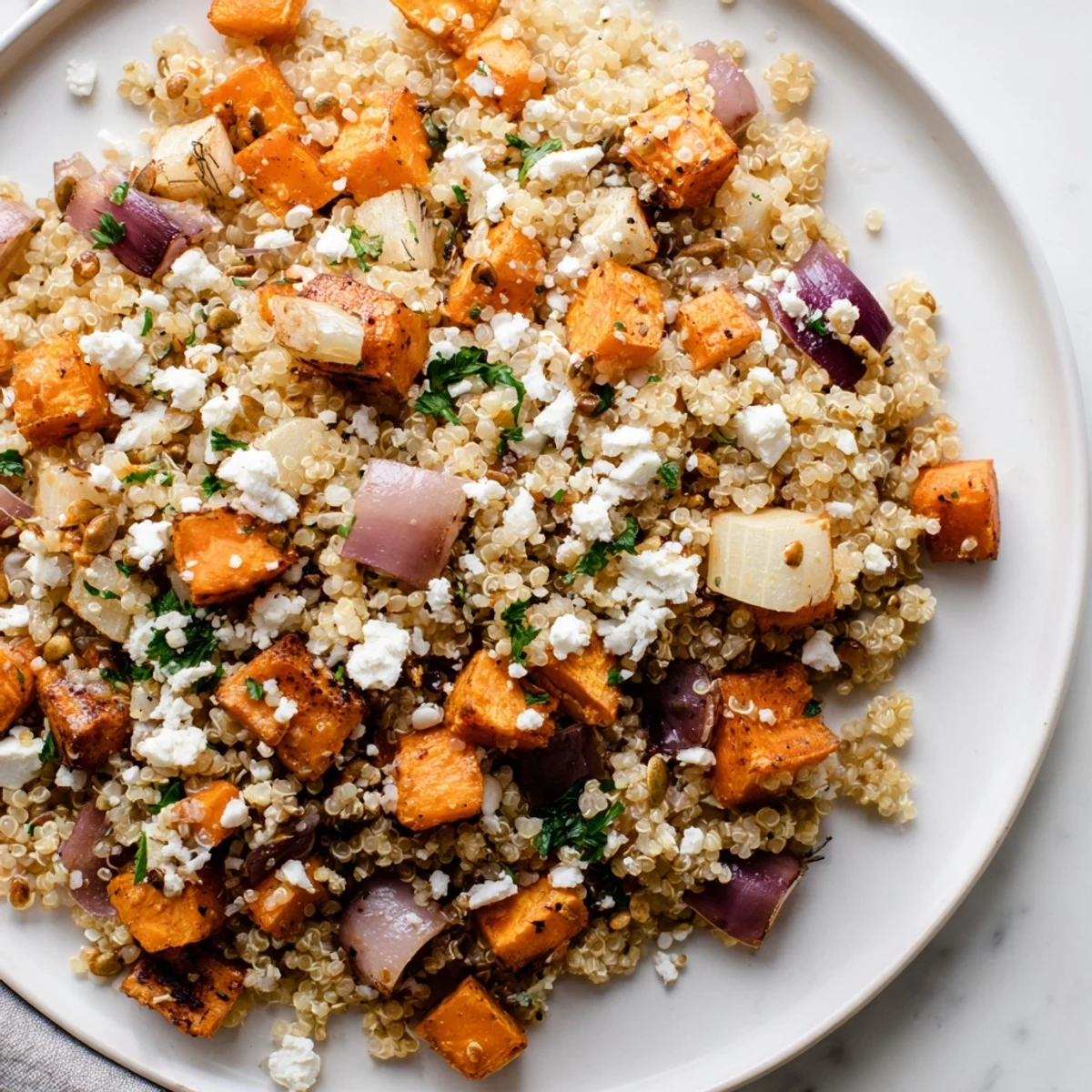 This warm Quinoa Salad features colorful roasted root vegetables and a bright lemon vinaigrette, delicious!