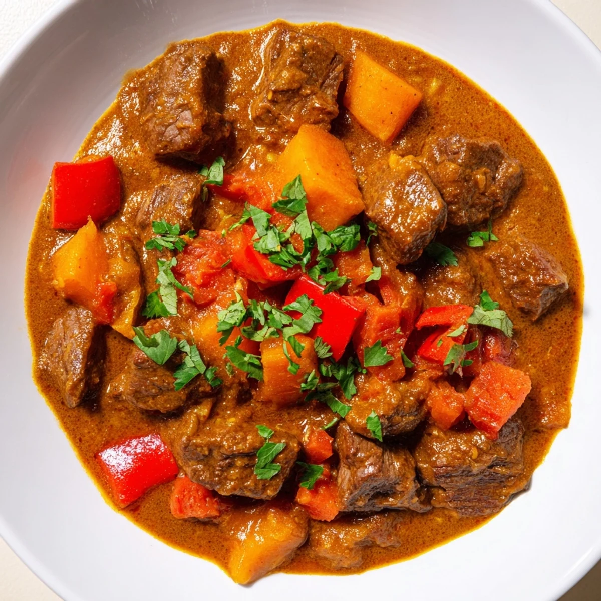 Slow Cooker Beef Curry: a steaming bowl of tender beef in a rich, spiced coconut milk stew.