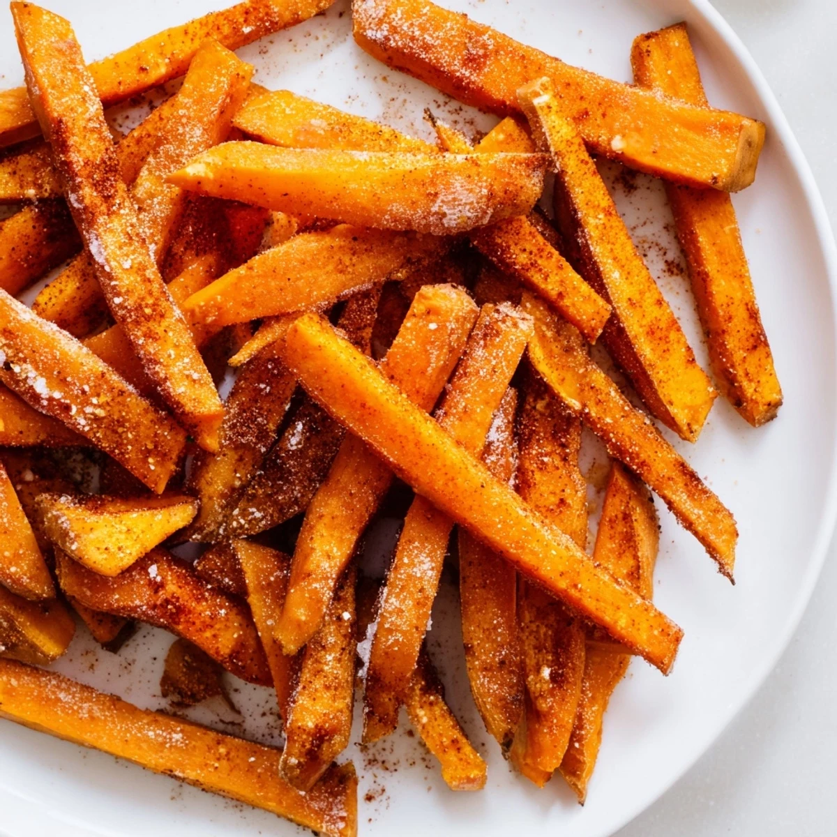 Enjoy a taste of crunchy, savory Crispy Baked Sweet Potato Fries, served hot, ready for dipping; a delightful treat.