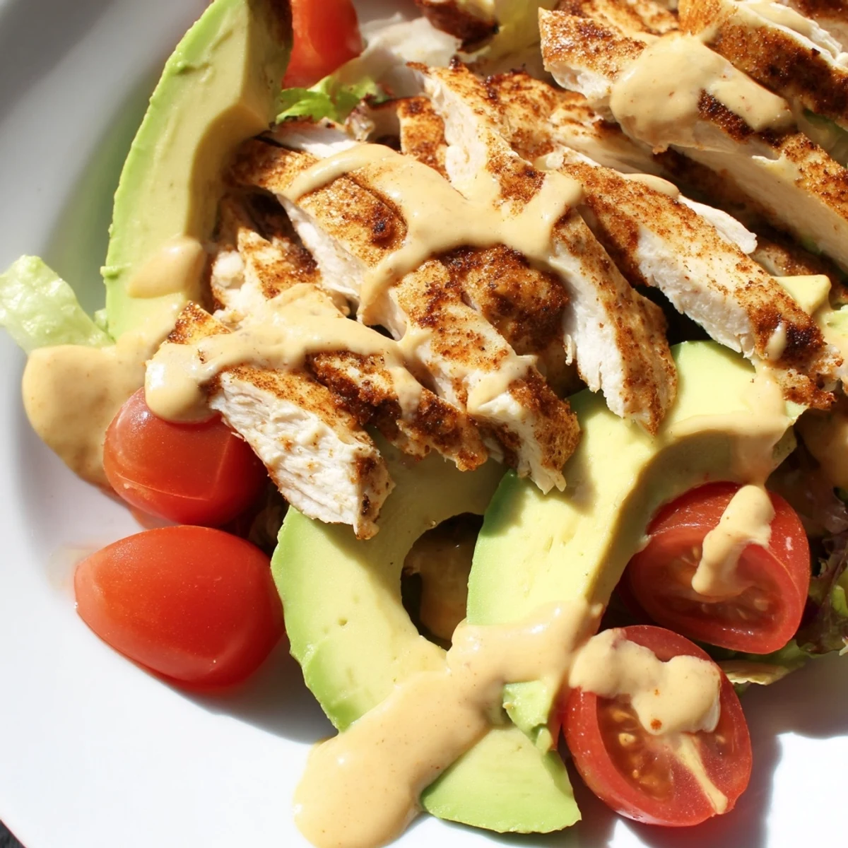 Colorful Southwest Chicken Salad showcases crisp romaine, corn, tomatoes, and chipotle lime dressing, ready to serve as a healthy main dish.