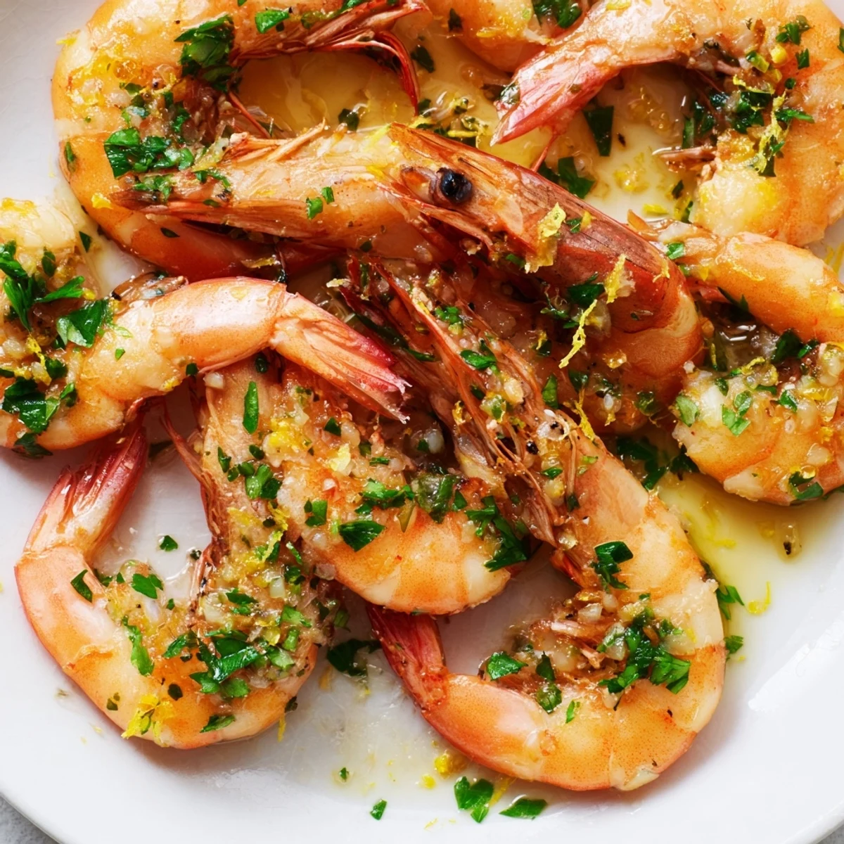 A vibrant serving of Lemon Garlic Butter Prawns with fresh parsley garnish, ready to enjoy.