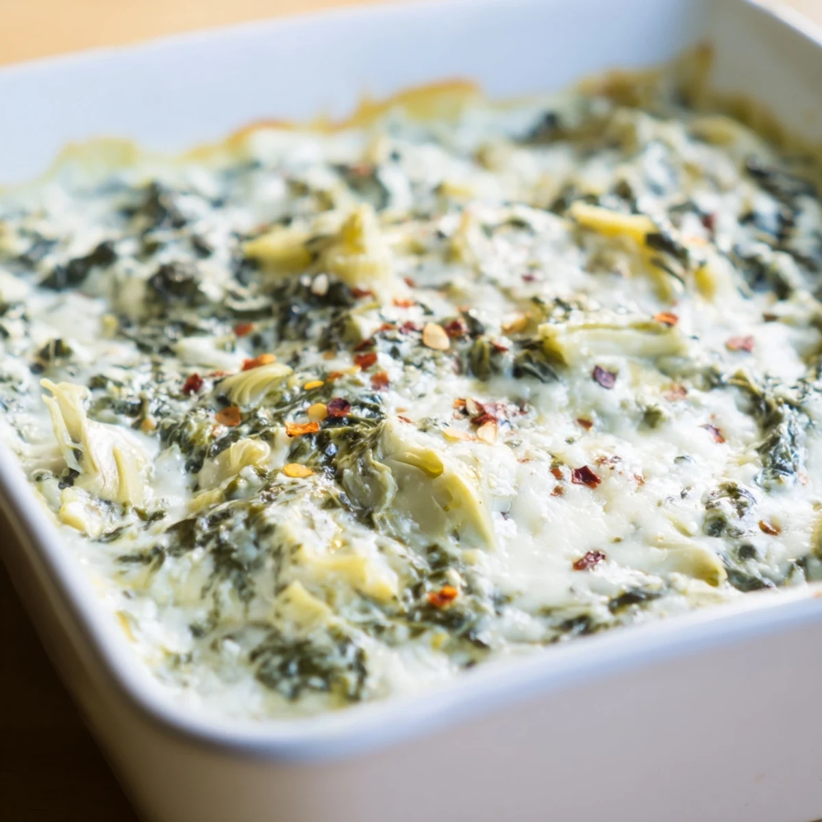 A warm, creamy bowl of Spinach and Artichoke Dip garnished with fresh herbs, served with colorful bell peppers and carrot sticks for dipping.