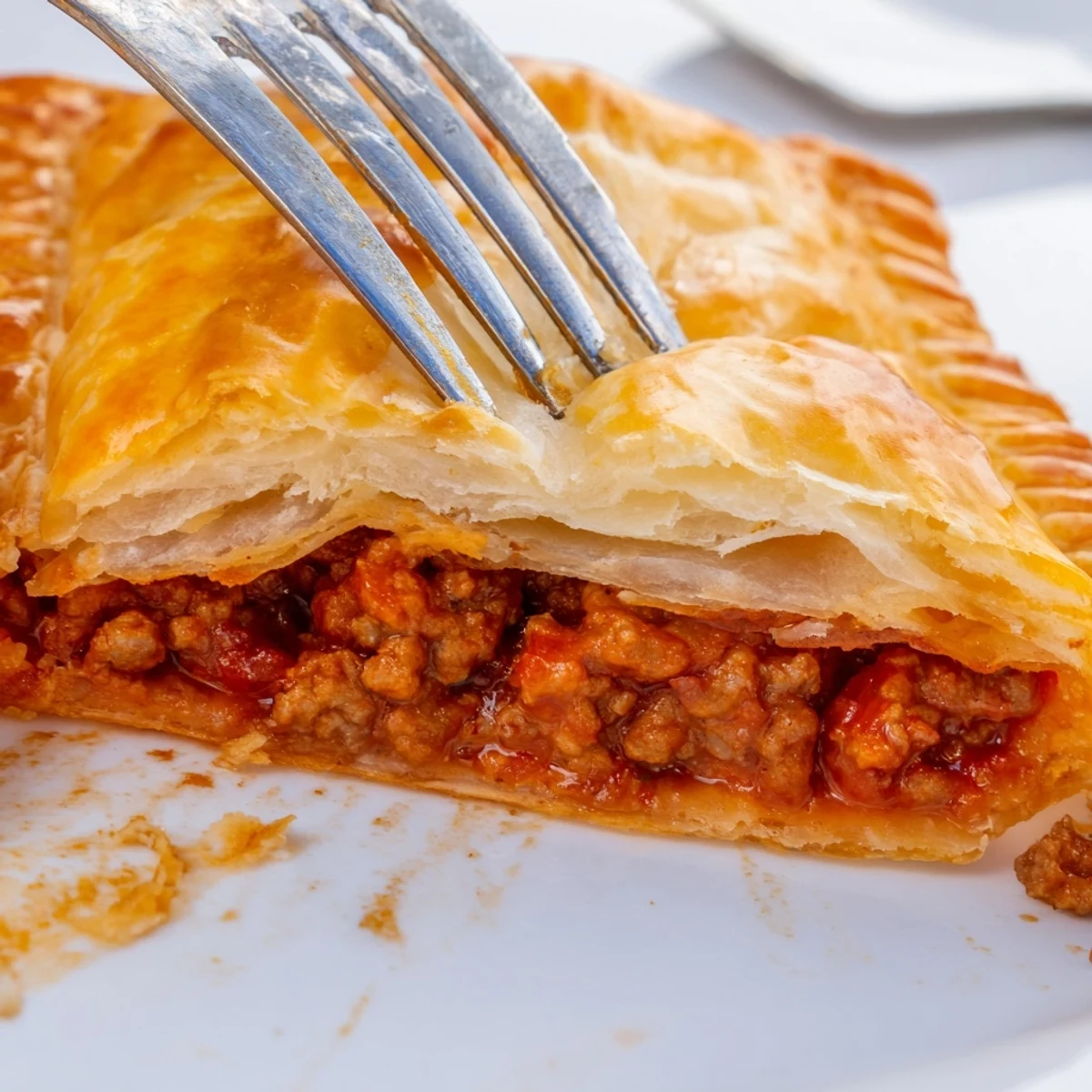 Freshly baked Savory Meat Pastries with golden crusts sit beside a vibrant garden salad.