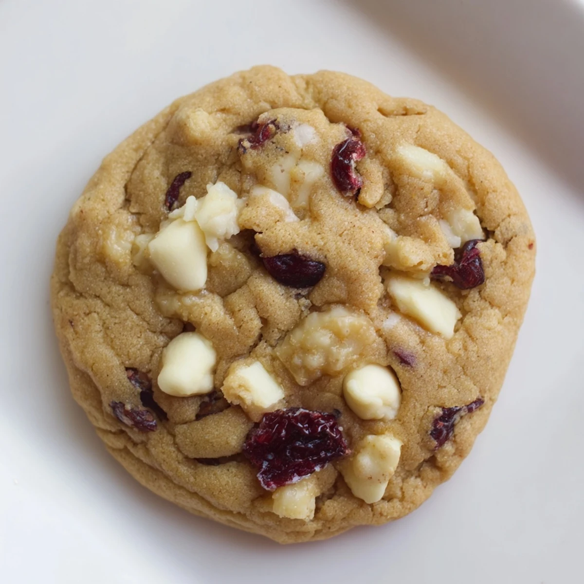 Freshly baked Cranberry Cookie with White Chocolate arranged on a rustic wooden board with a glass of milk.