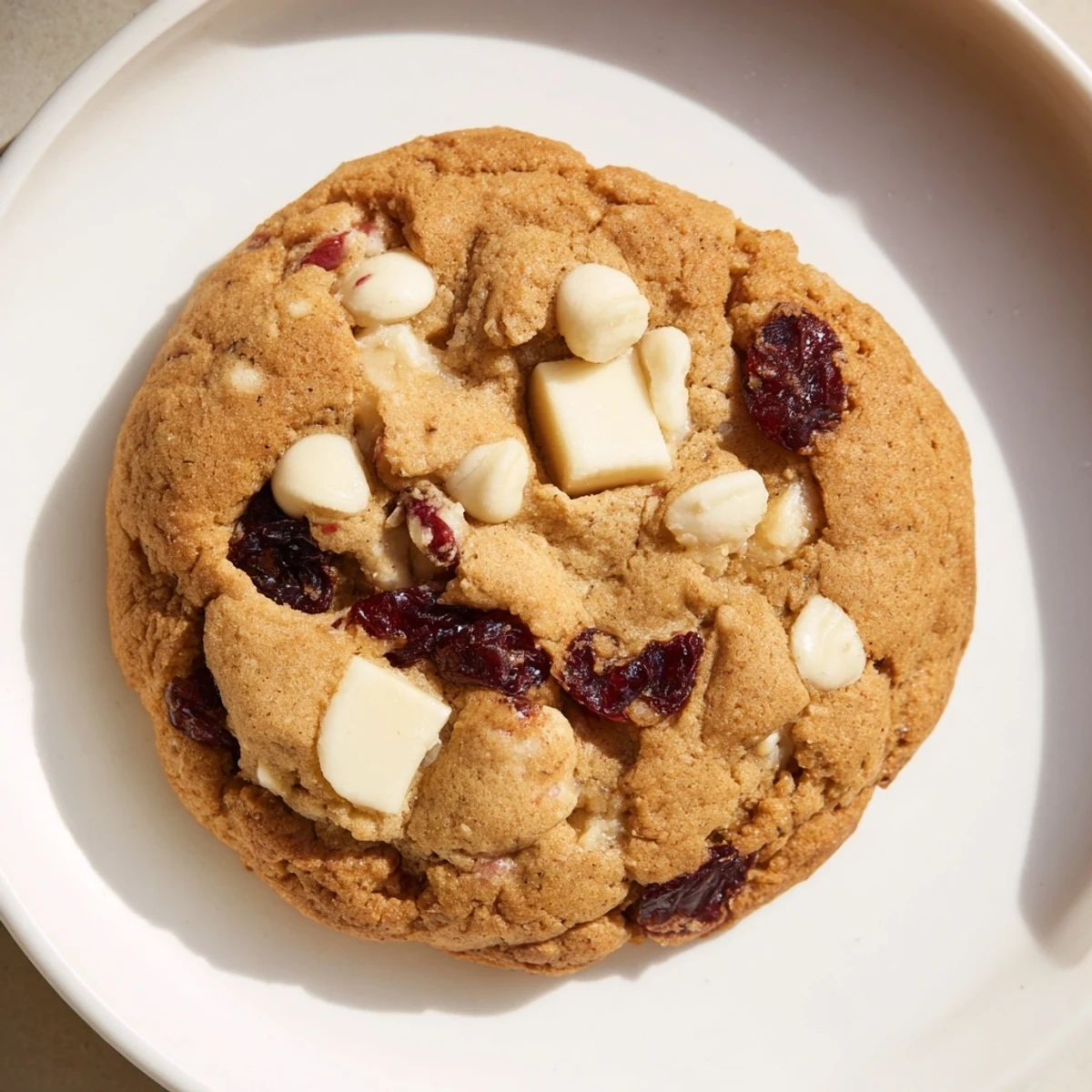 Golden edges of Cranberry Cookie with White Chocolate reveal chewy centers studded with tart cranberries and creamy chips.