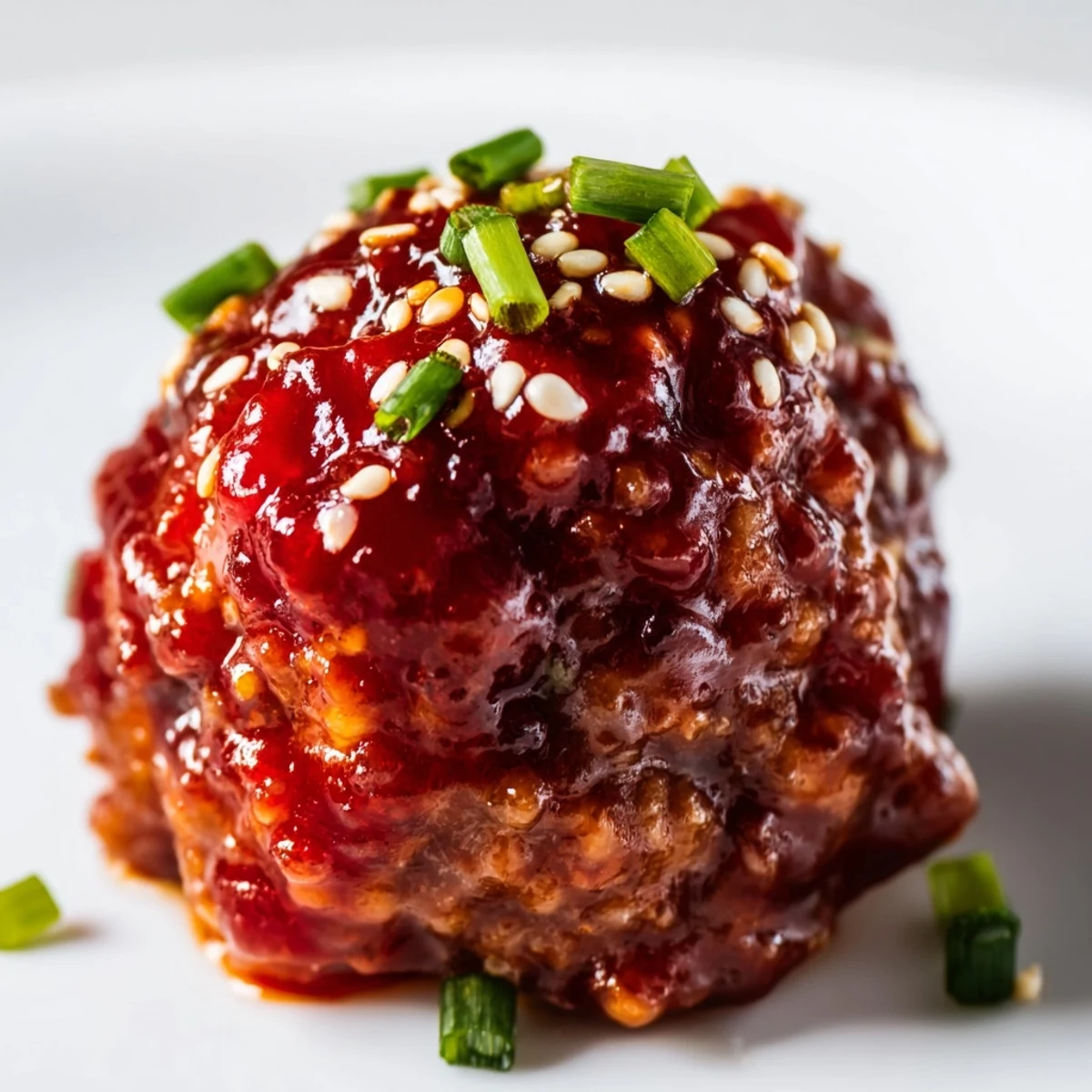 Freshly baked Spicy Sriracha Beef Meatballs piled high on a platter, showcasing their juicy texture and vibrant red glaze.