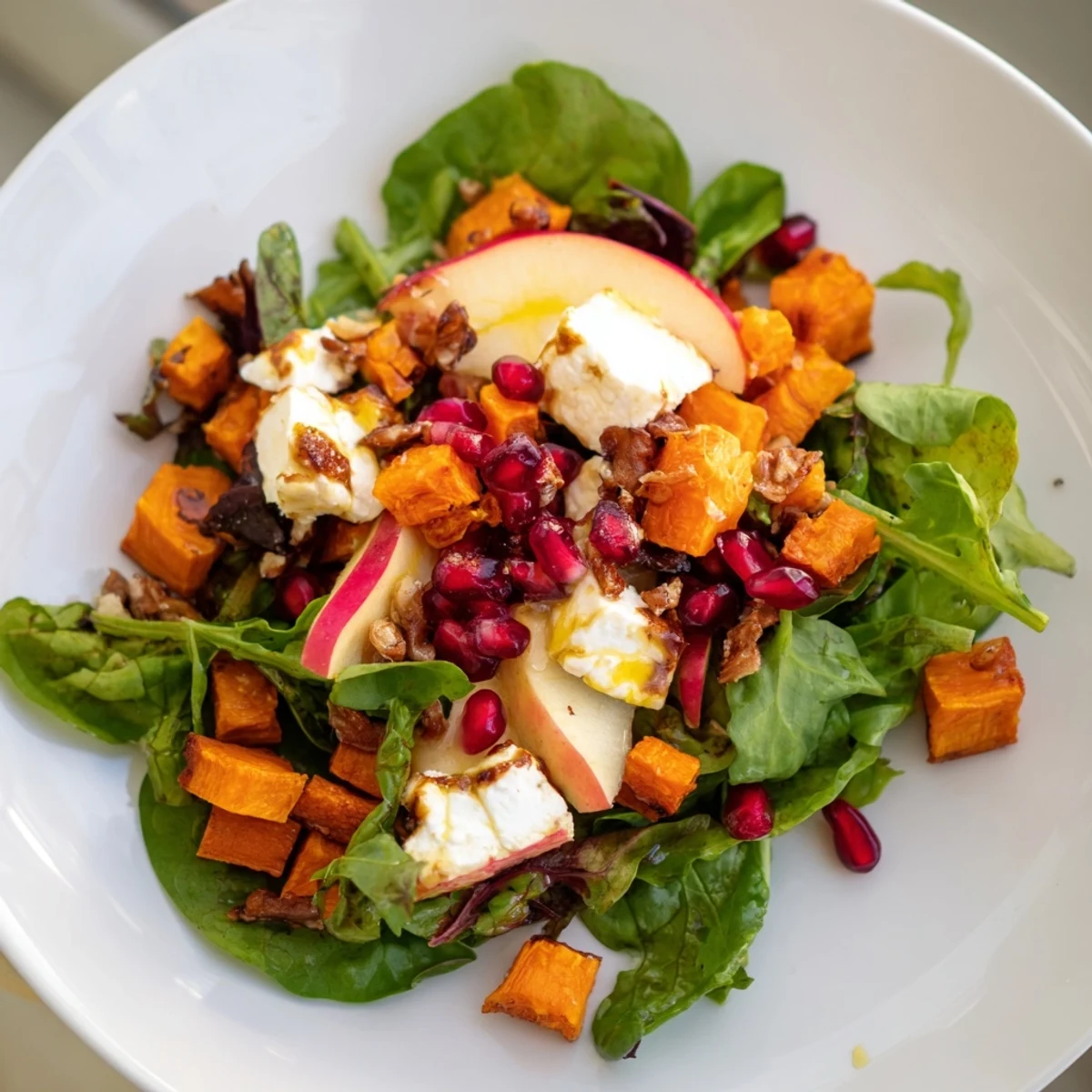 Freshly roasted root vegetables, crisp winter greens, and crumbled goat cheese on top of the Winter Salad Mix. 