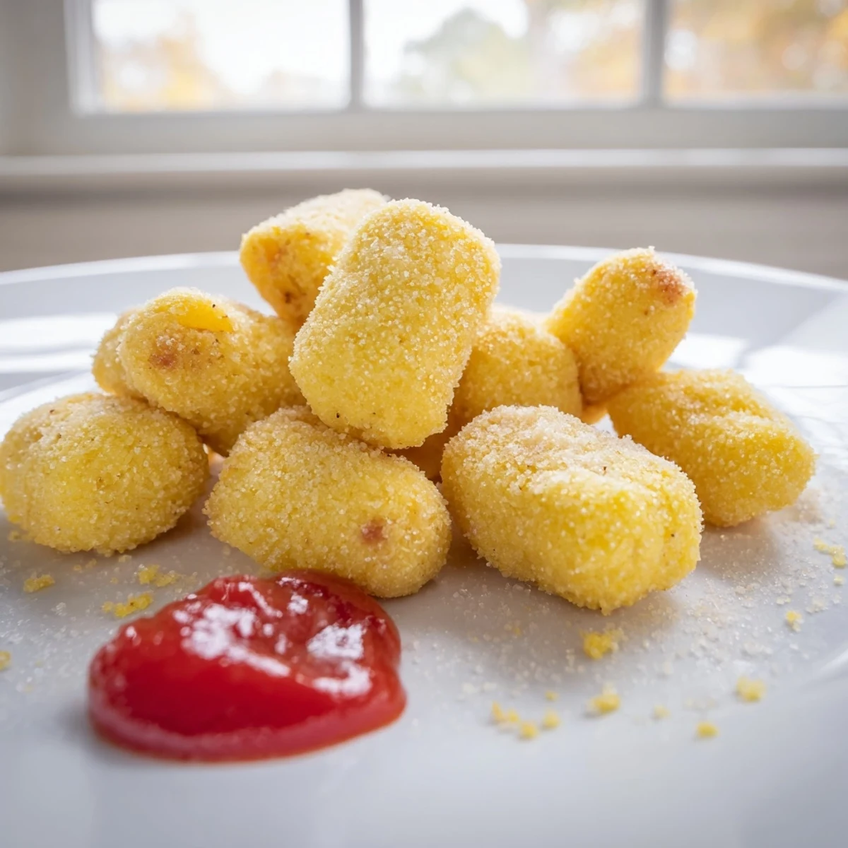 Golden Super Bowl Corn Dog Nuggets on a platter with dipping sauces, ideal for Super Bowl parties.