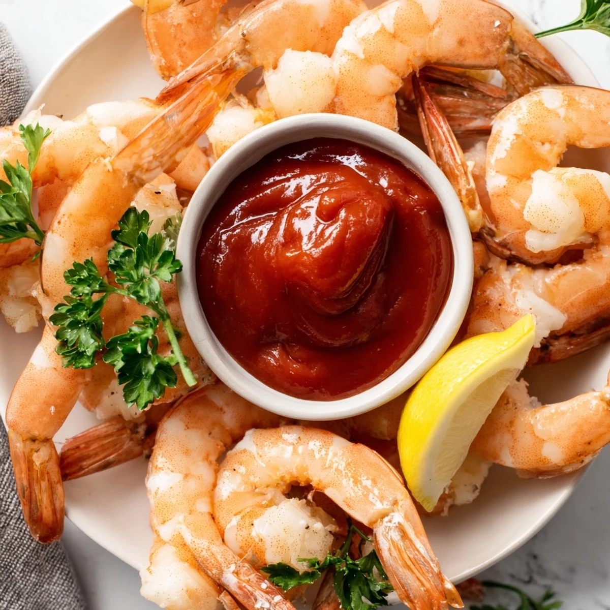 Chilled Romantic Shrimp Cocktail served in elegant glasses with a zesty red sauce and fresh lemon wedges for garnish.