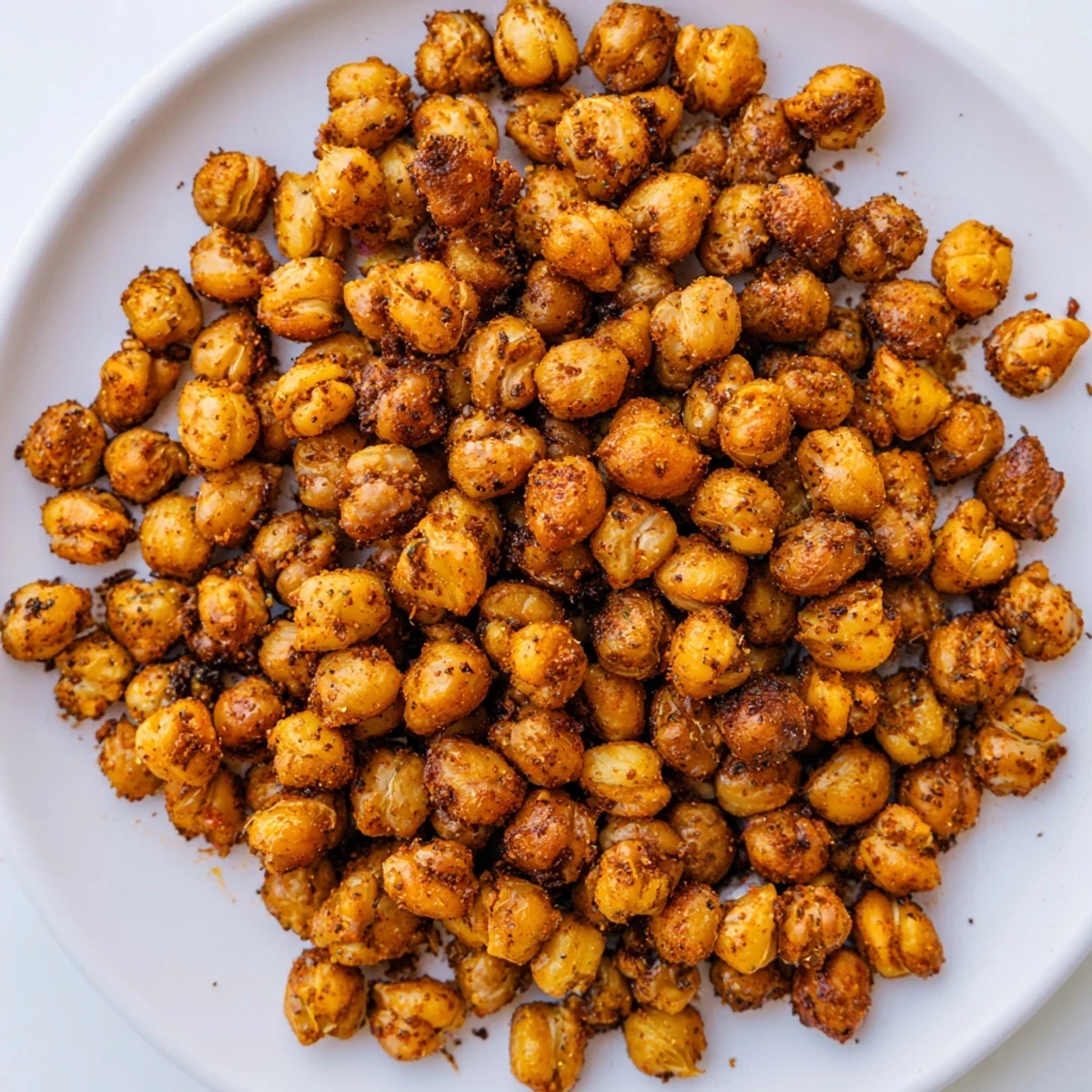 Golden-brown Cajun Spiced Roasted Chickpeas cooling on a wire rack, offering a crispy and spicy vegan snack.