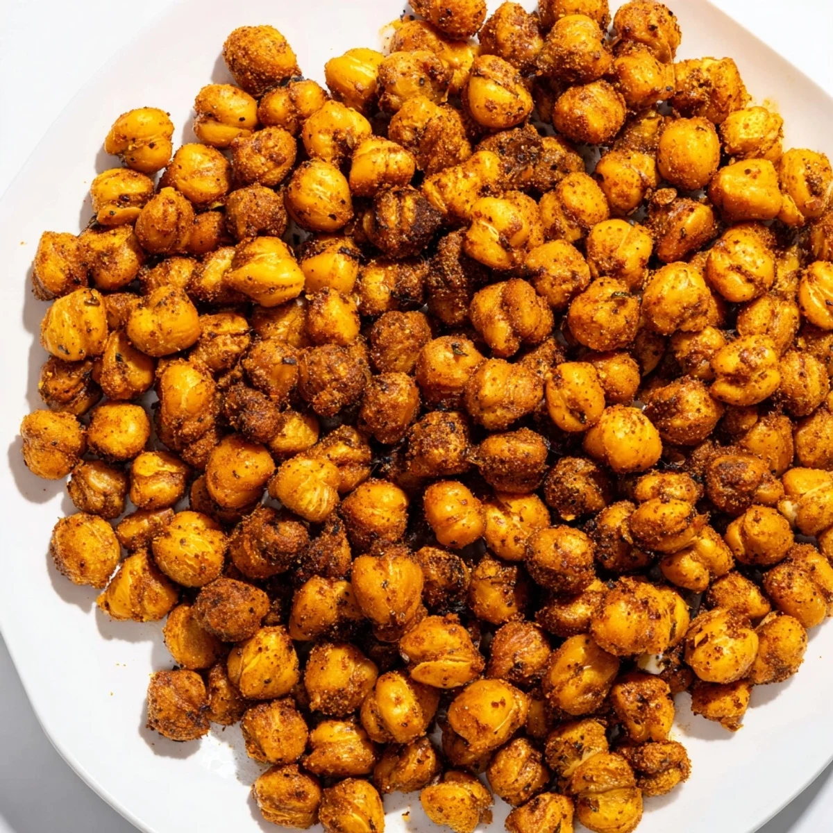 A bowl of Cajun Spiced Roasted Chickpeas topped with fresh parsley, ready to be served as a crunchy salad garnish.