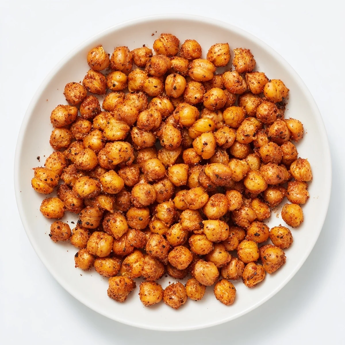 Close-up on Cajun Spiced Roasted Chickpeas, highlighting their bold seasoning and crispy texture on a rustic wooden table.