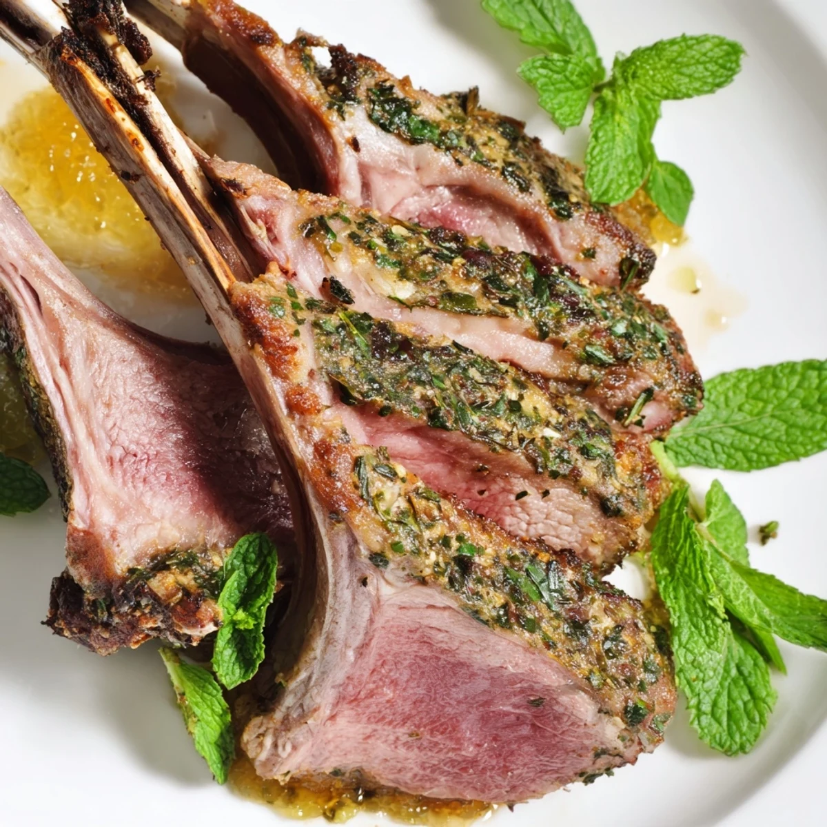 Succulent garlic and herb marinated rack of lamb, roasted to perfection and presented with mint jelly for dipping.